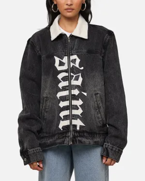 Purple Reflective details Saint Morta Gothic Distressed Denim Jacket Black Shadow