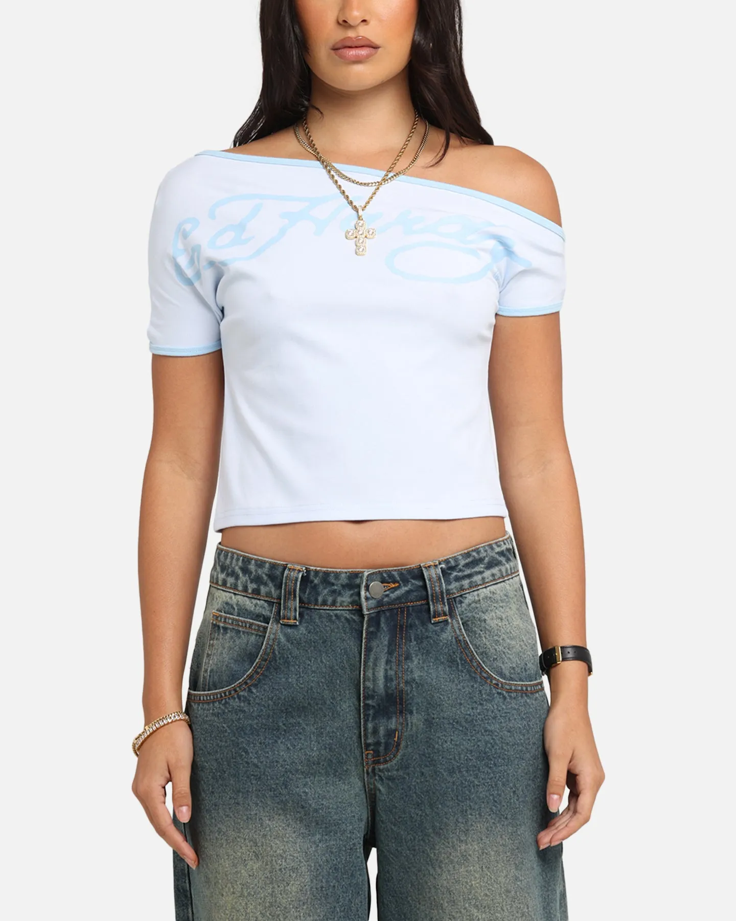 Ed Hardy Women's Aline Baby T-Shirt Blue Formal Occasion