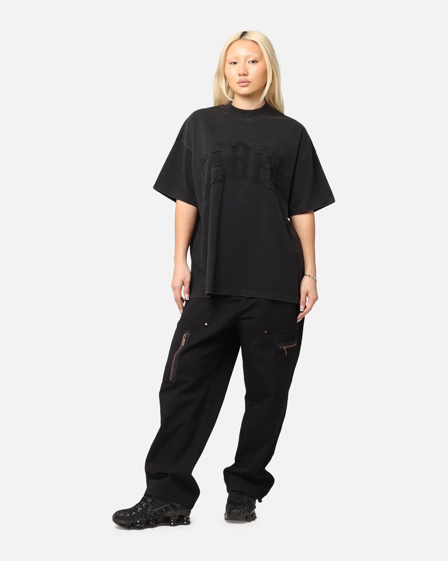 DoubleLayeredCollar Sporty Chic Carre Con-Star Oversized T-Shirt Washed Black