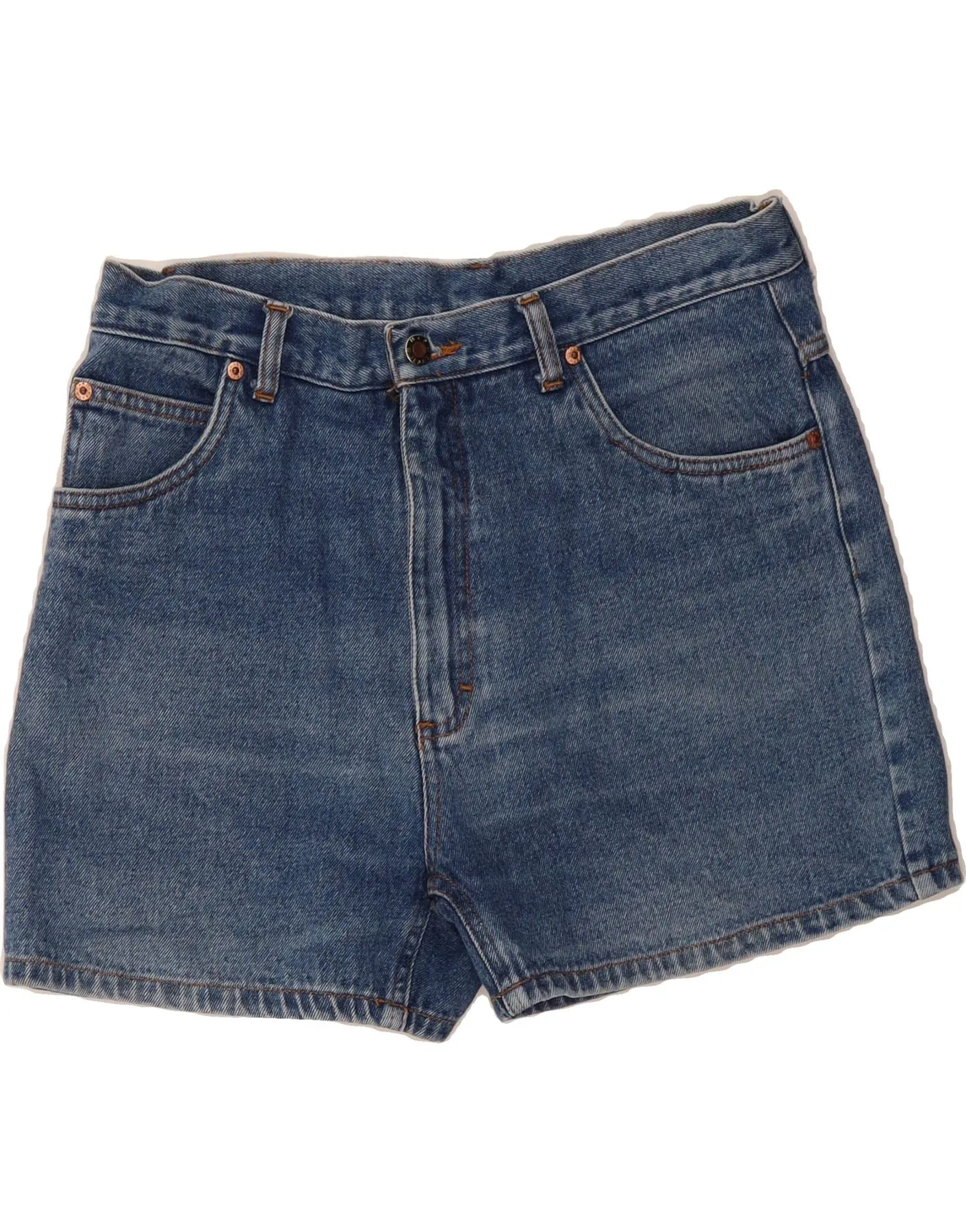 MC PANTHON Womens Denim Shorts W34 Large Blue Cotton Gothic style Vented Hem Details