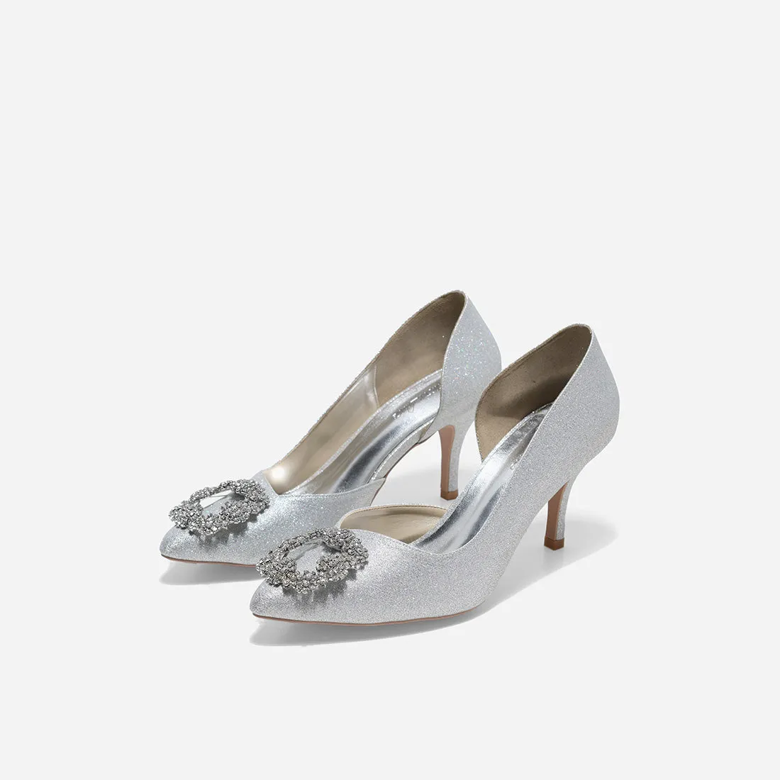 Glittery Pumps Synthetic Upper Jade Cynthia Silver Pumps