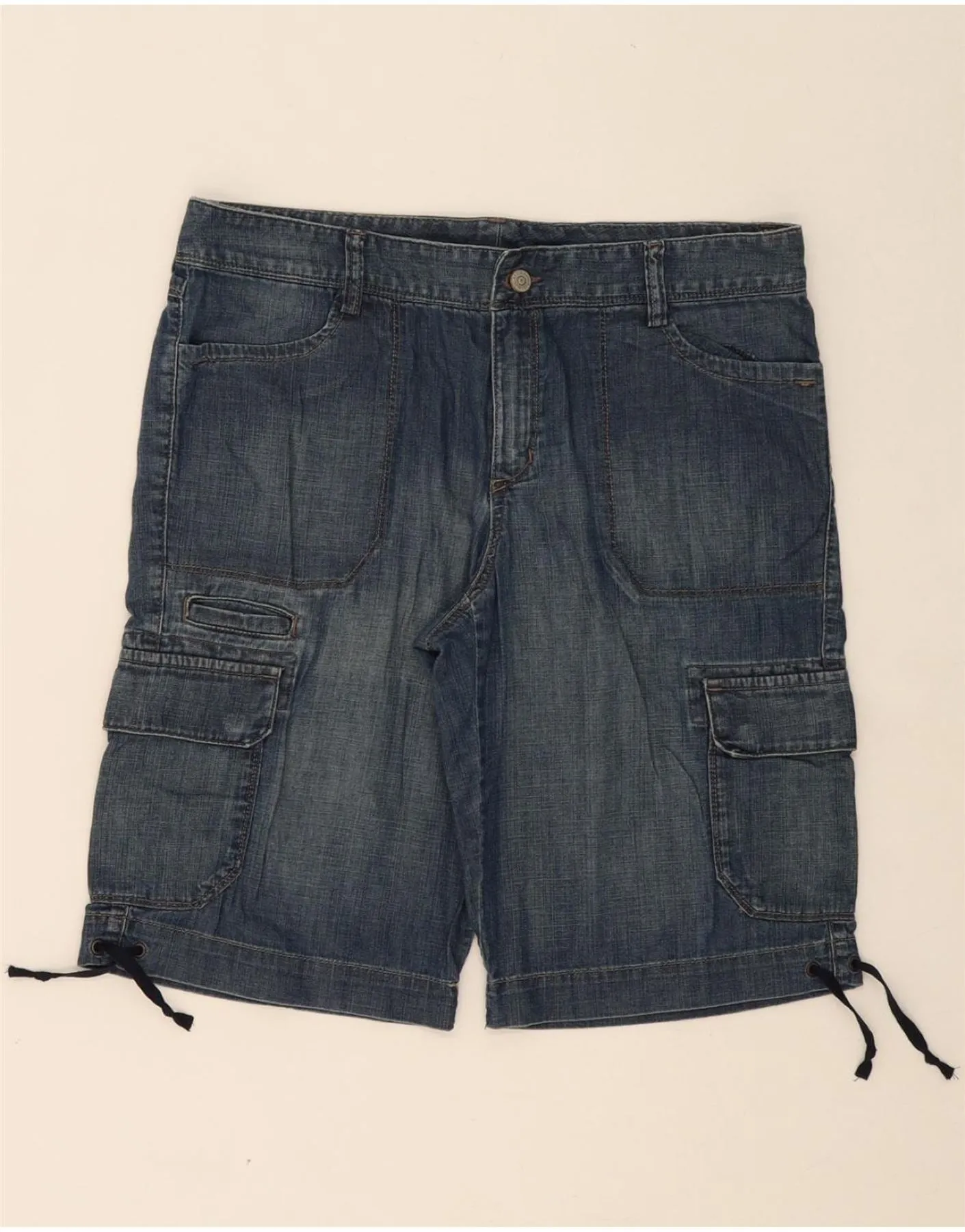 EDDIE BAUER Womens Denim Cargo Shorts US 10 Large W36 Blue Cotton Walk Easy Outdoor Life