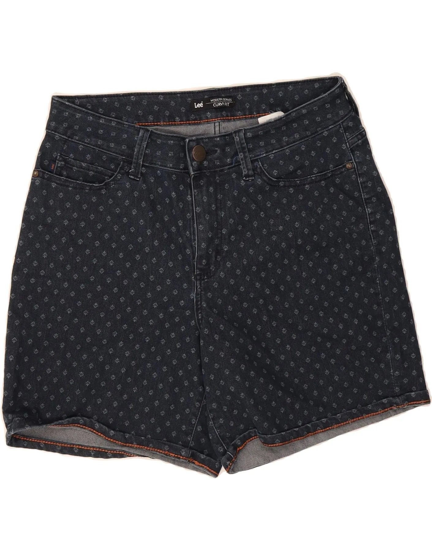 UV Protection Fabric Flexible Stretch Waist LEE Womens Curvy Fit Abstract Pattern Casual Shorts US 14 XL W34 Navy Blue