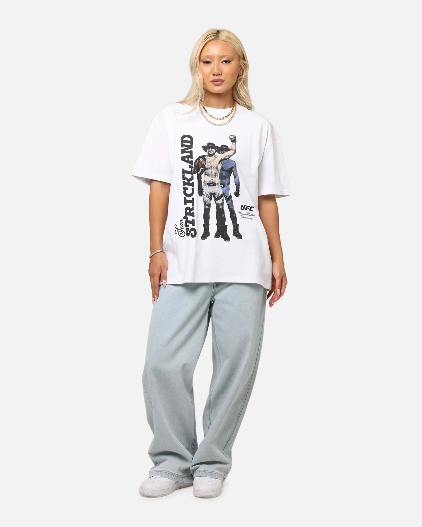 Comfortable clothing Unisex style UFC By Culture Kings Sean Strickland Heavy T-Shirt White