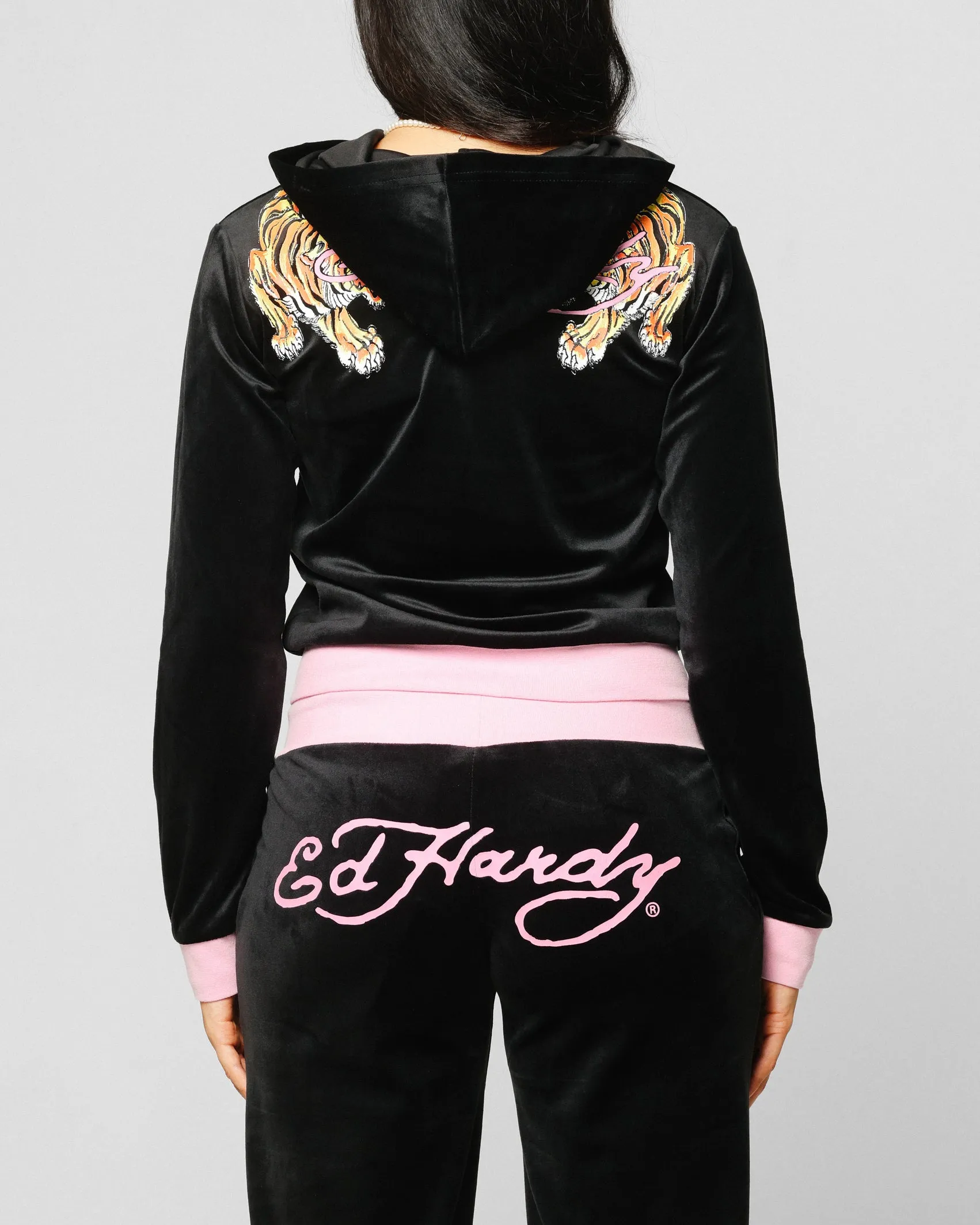 Pub Market Ed Hardy Women's Cropped Hoodie Black/Pink