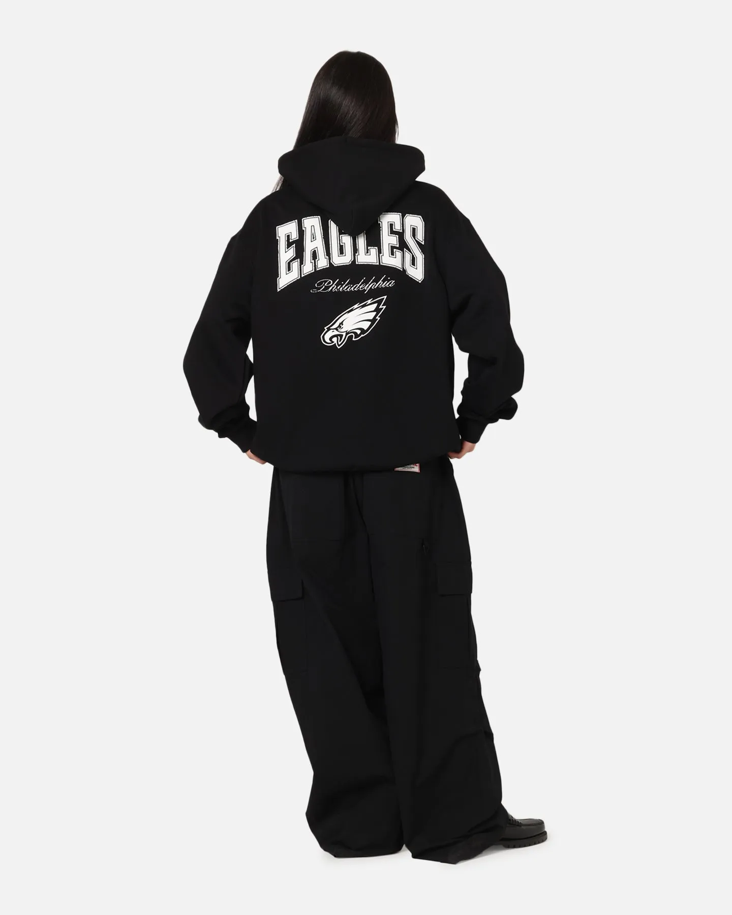 Armadillo like Embroidered Details Majestic Athletic Philadelphia Eagles Champs Serial Mono Hoodie Black