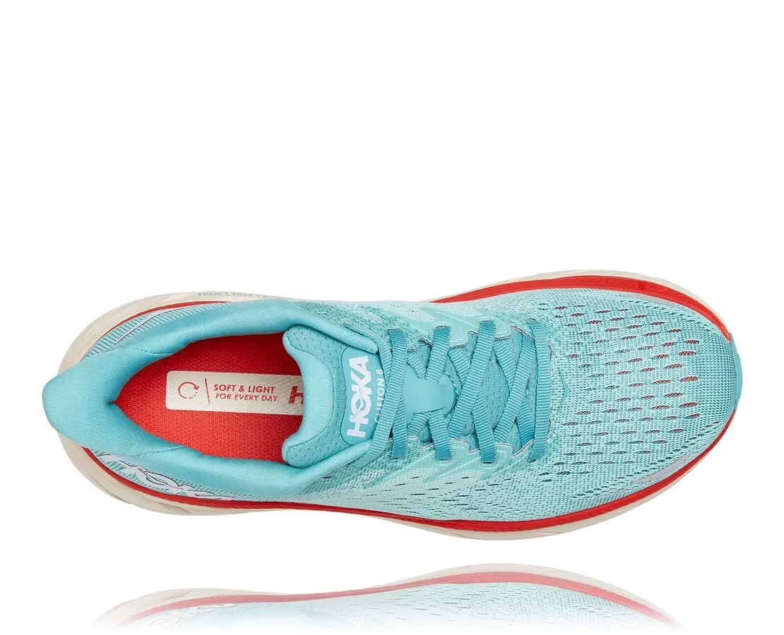 running in a cross - country meet shoes standard - fit Hoka One One scarpa da corsa da donna Clifton 8 1119394/AEBL aquarelle/eggshell blue
