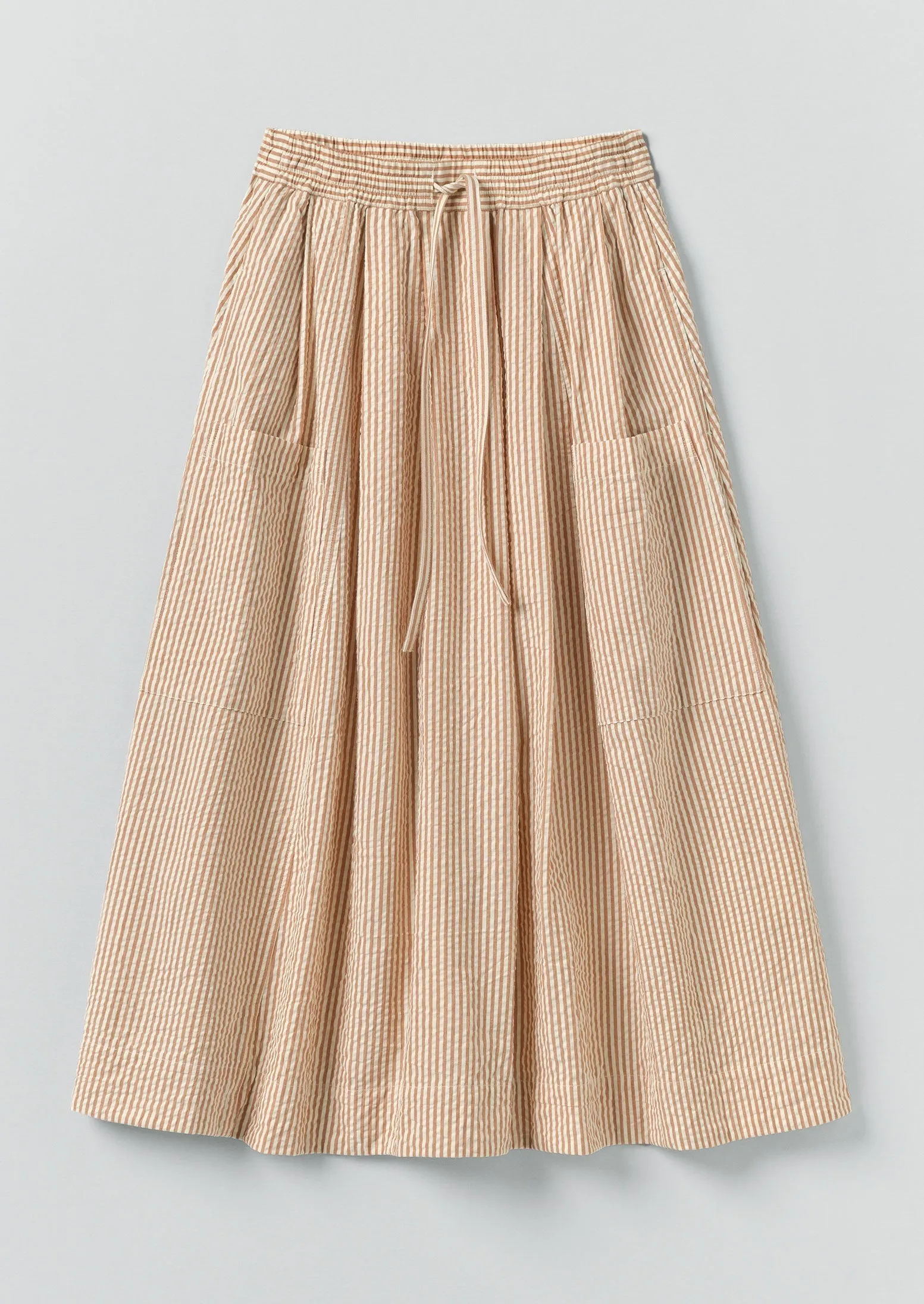 Stripe Cotton Seersucker Patch Pocket Skirt | Terracotta/Ecru Odor Resistant Treatment