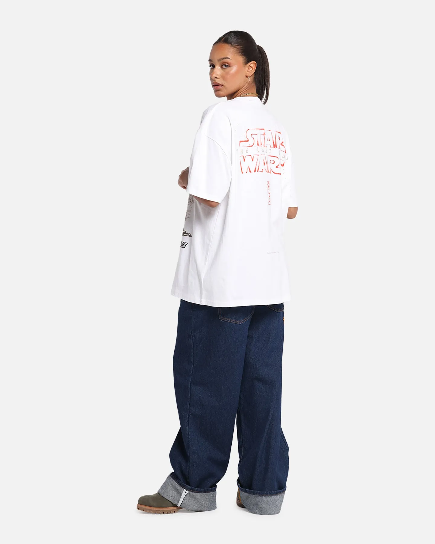 73 Studio Star Wars Takumi Last Jedi Vintage T-Shirt White LayeredSleeveConstruction Smart Fit