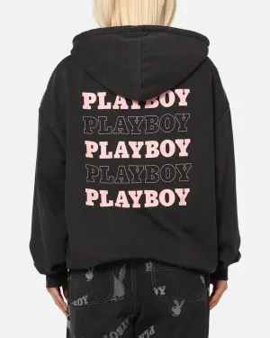 Playboy Stack Washed Hoodie Washed Black Artistic Detail