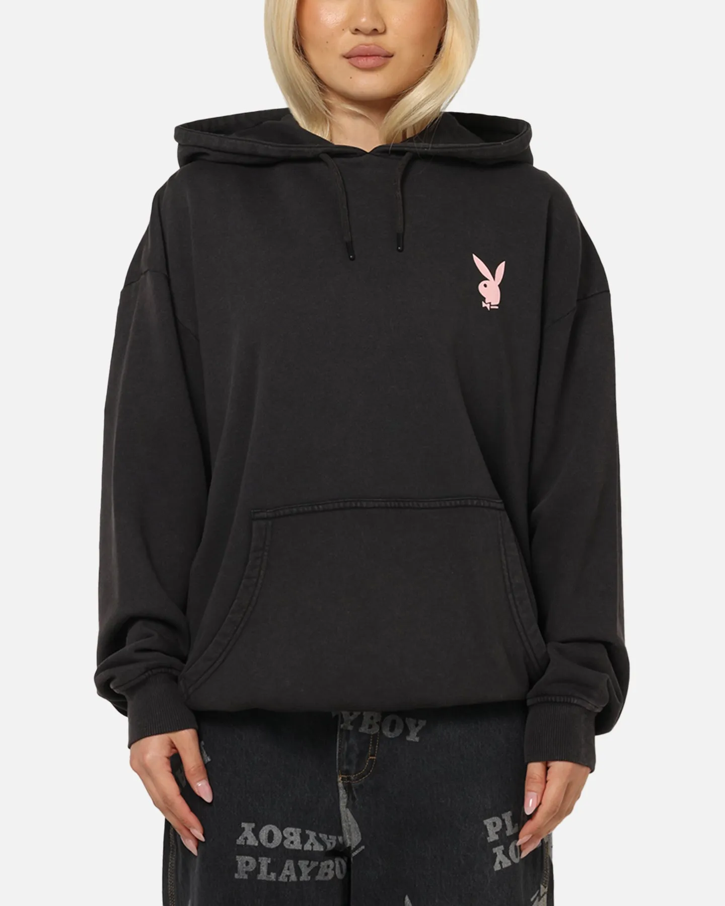 Playboy Stack Washed Hoodie Washed Black Wrinkle Resistant