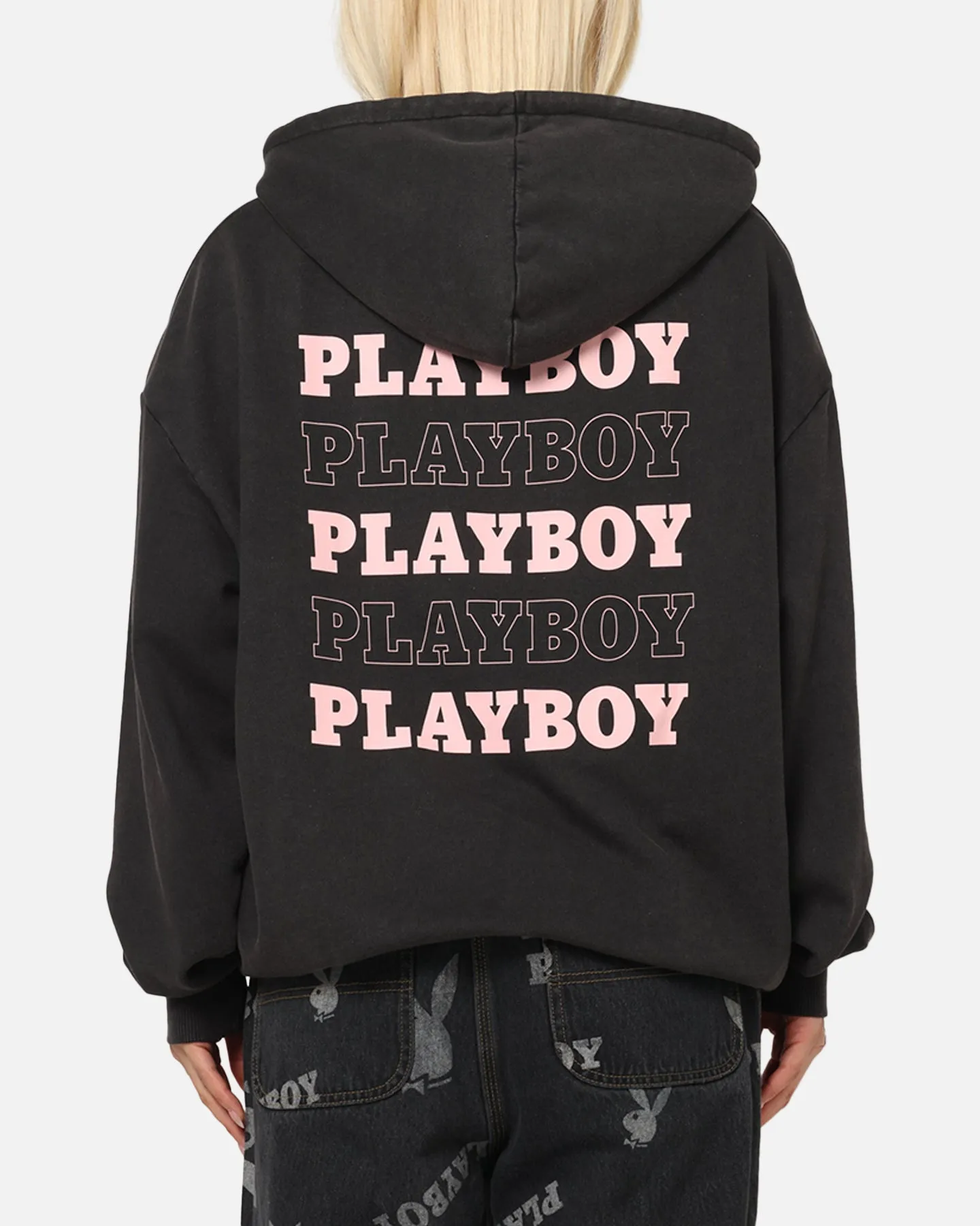 Playboy Stack Washed Hoodie Washed Black Artistic Detail