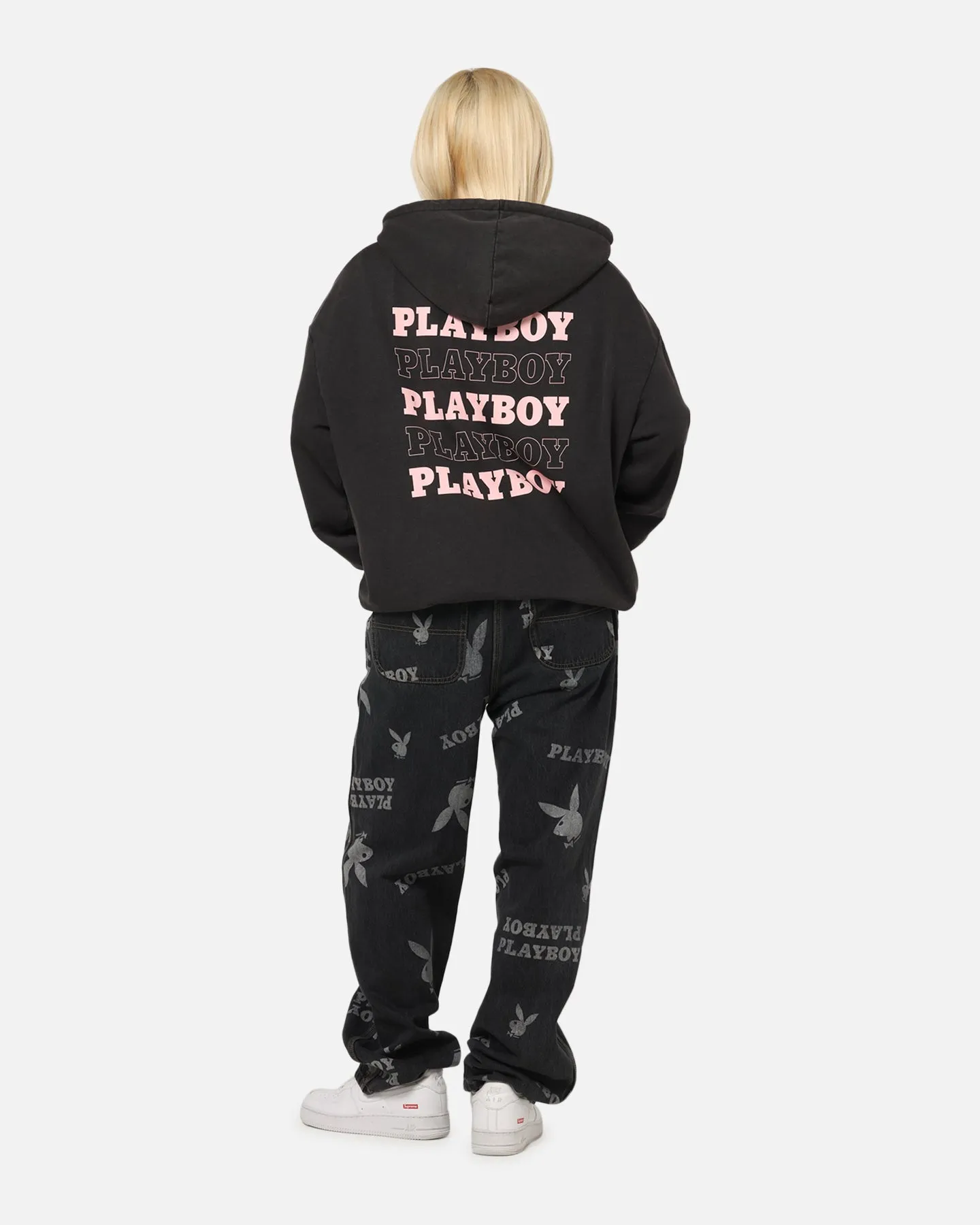 Playboy Stack Washed Hoodie Washed Black Streetwear vibe