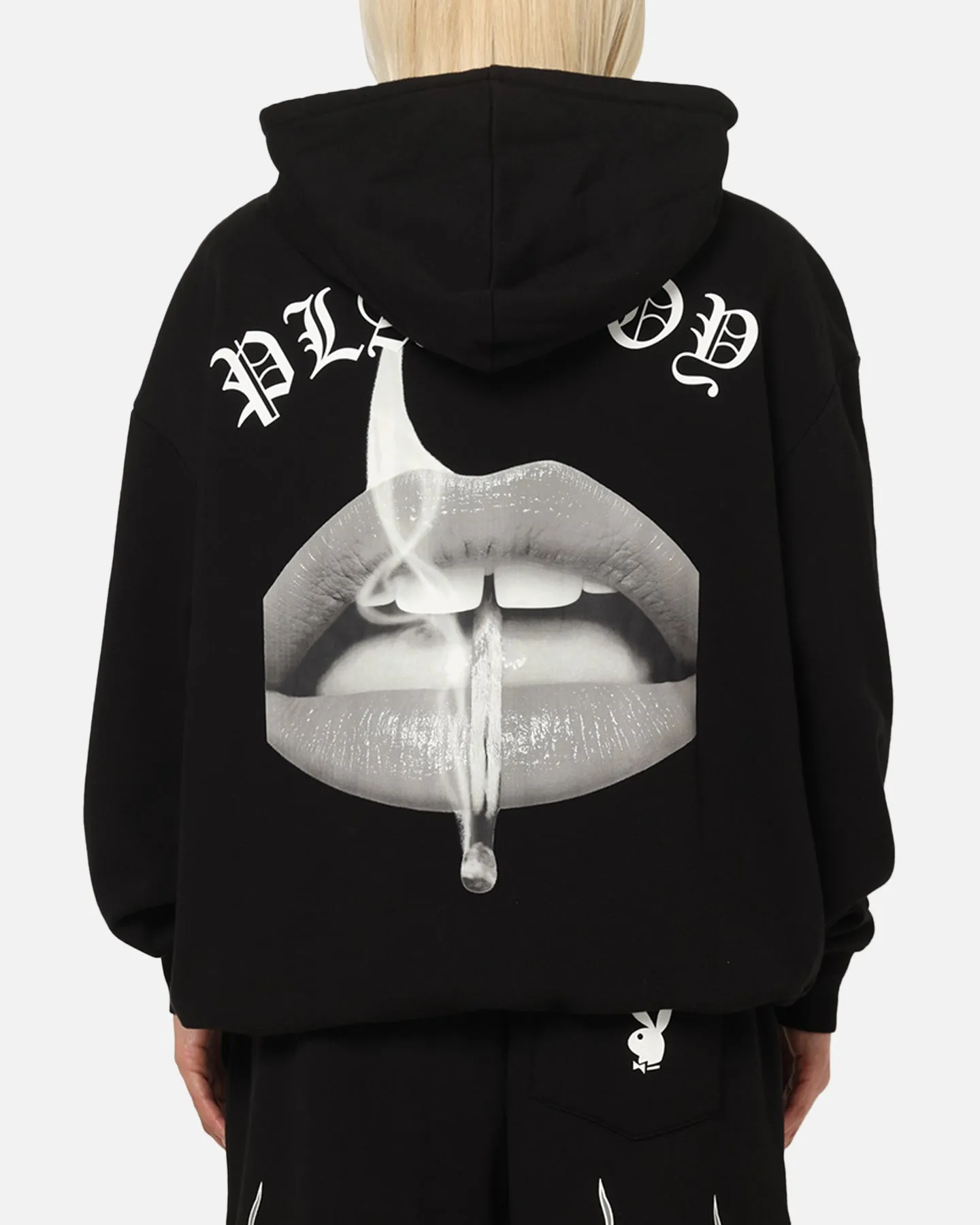 Stretch Knit Technology thermal fabric Playboy Gothic Mono Lips Hoodie Black