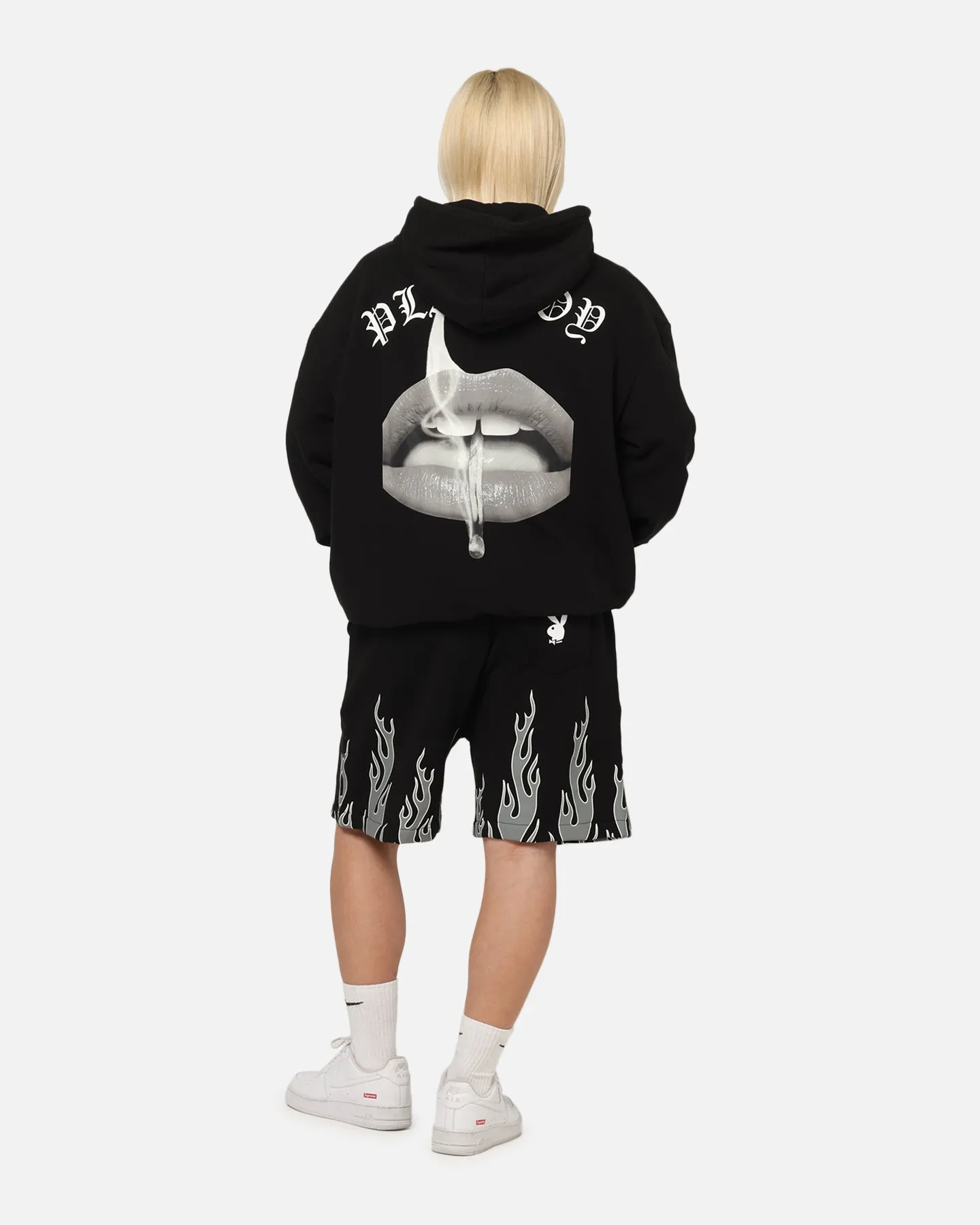 Playboy Gothic Mono Lips Hoodie Black Bonded seams Formal Occasion