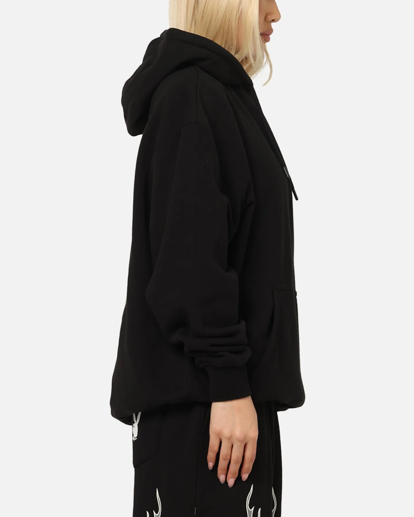 Trendy Piece Playboy Gothic Mono Lips Hoodie Black