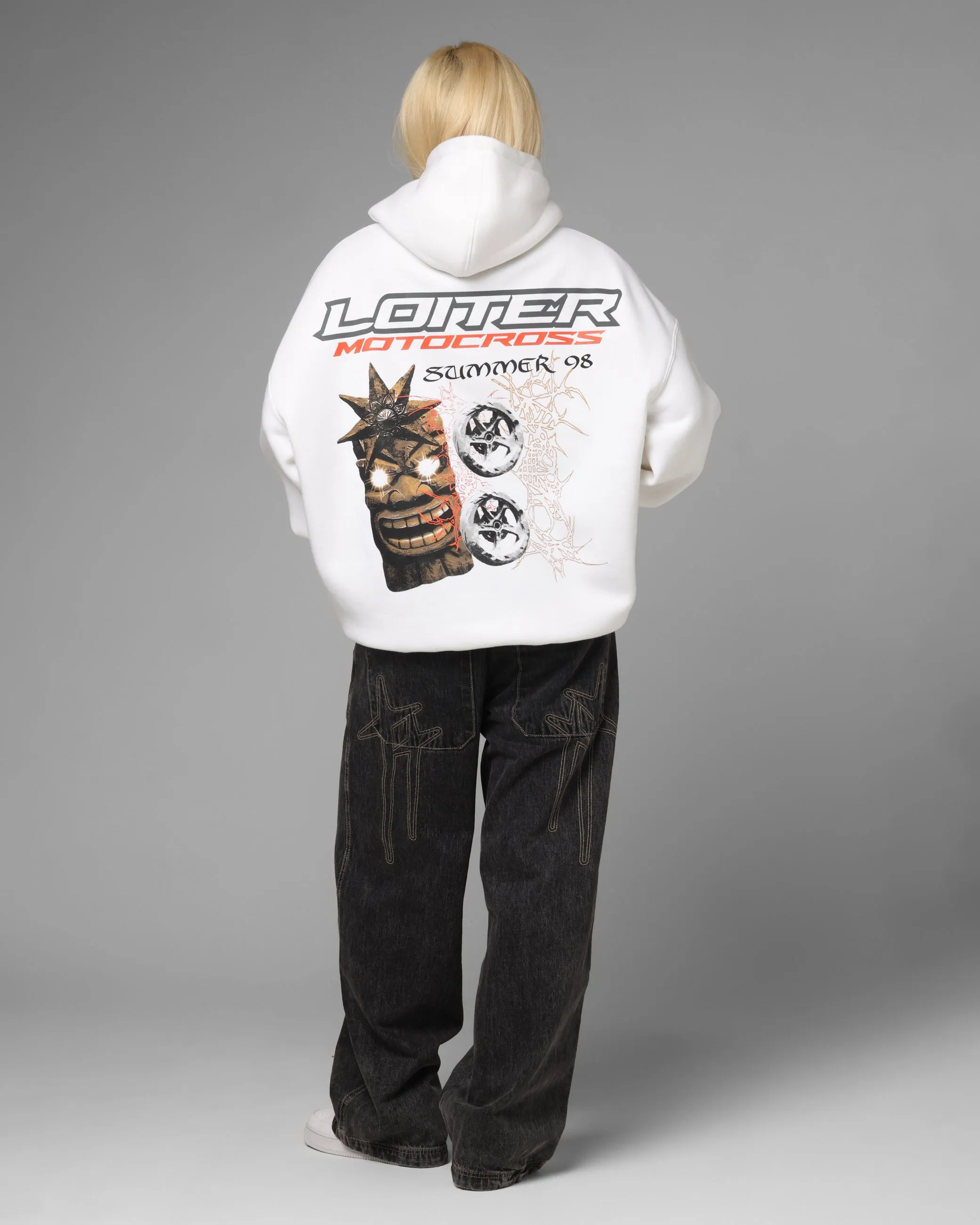 Smart Casual Modern Streetwear Loiter Summer Motocross Hoodie White