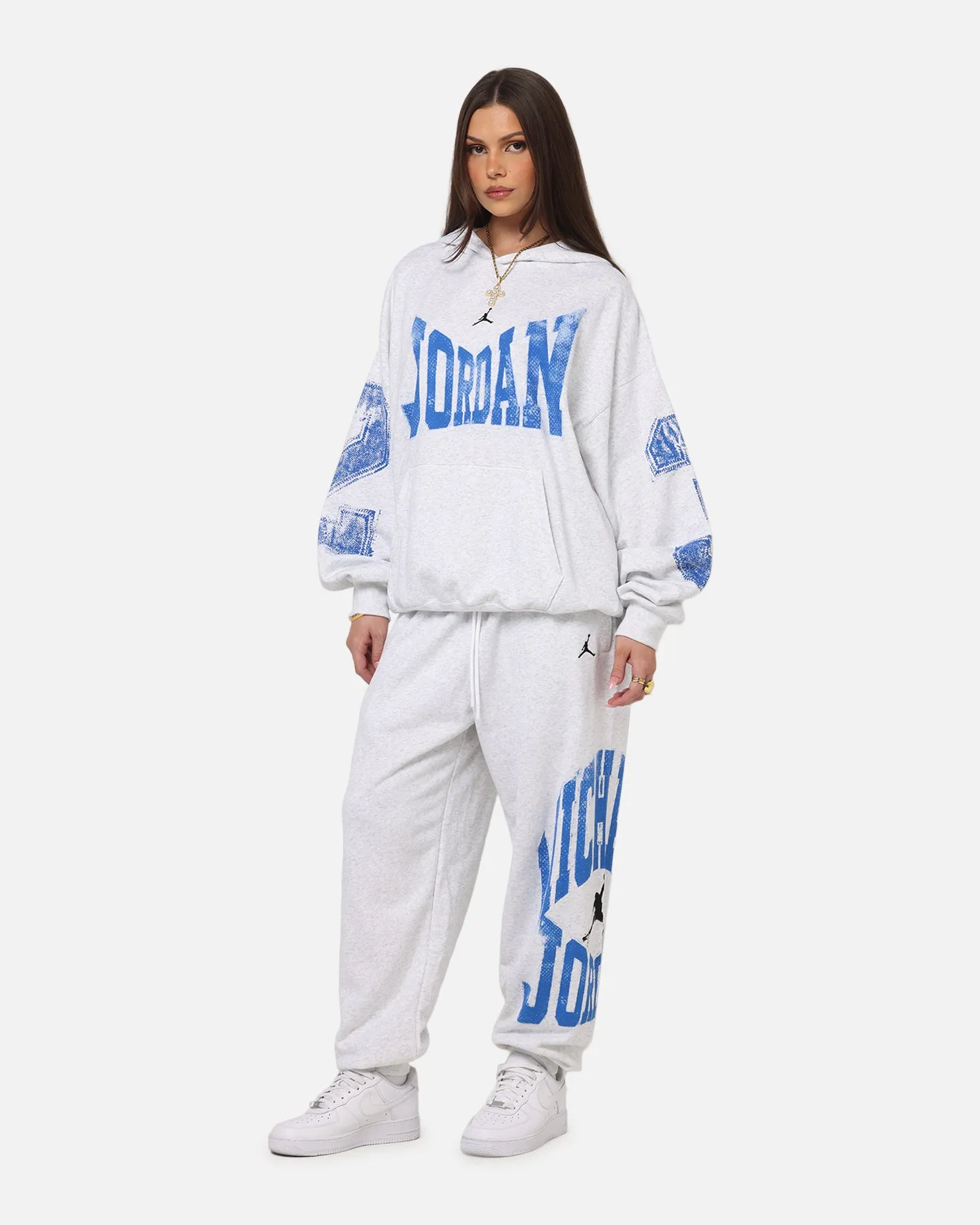 Colorblock Panel Design Jordan Brooklyn Collegiate Pullover Hoodie Birch Heather Grey