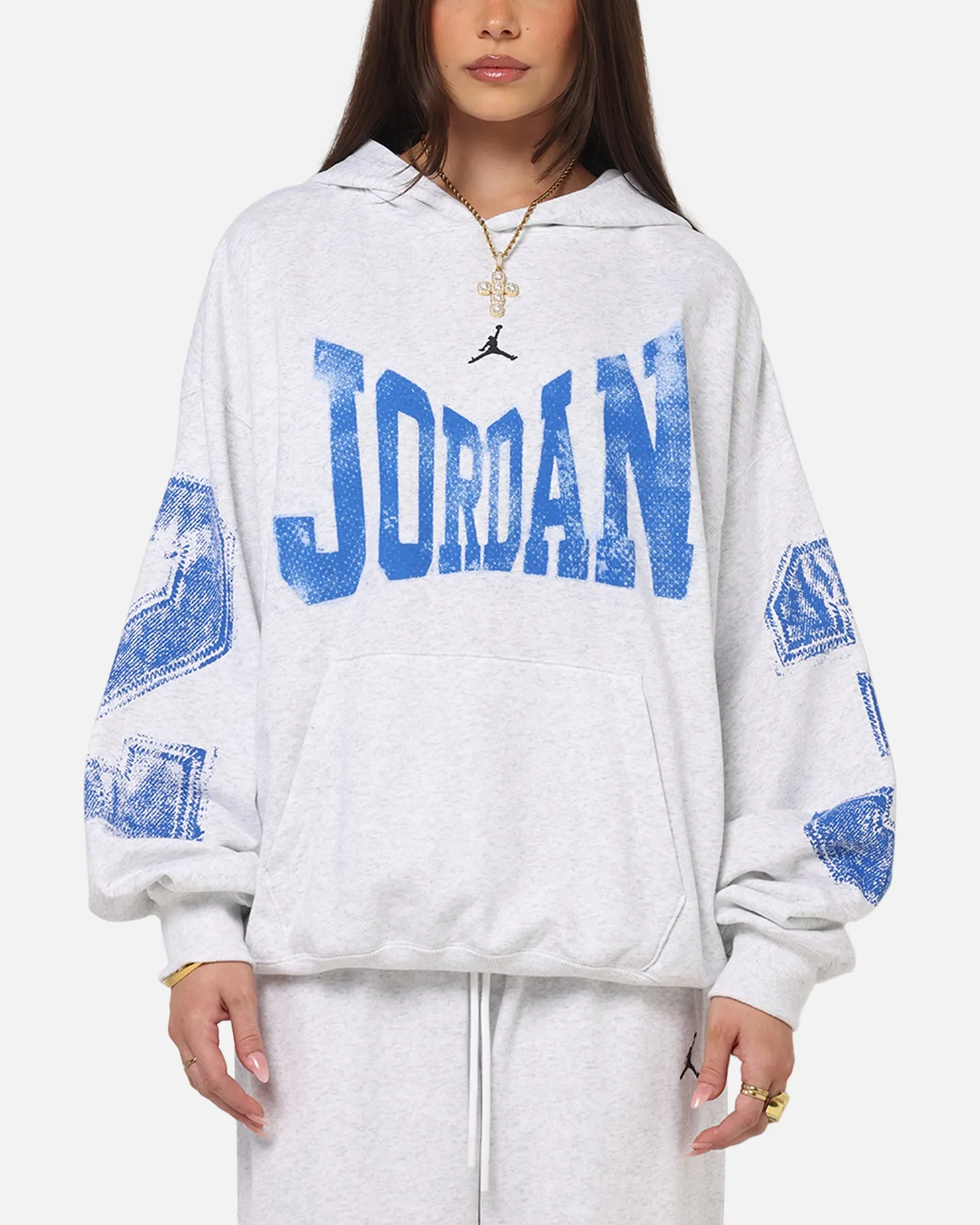 Jordan Brooklyn Collegiate Pullover Hoodie Birch Heather Grey Wrinkle Resistant
