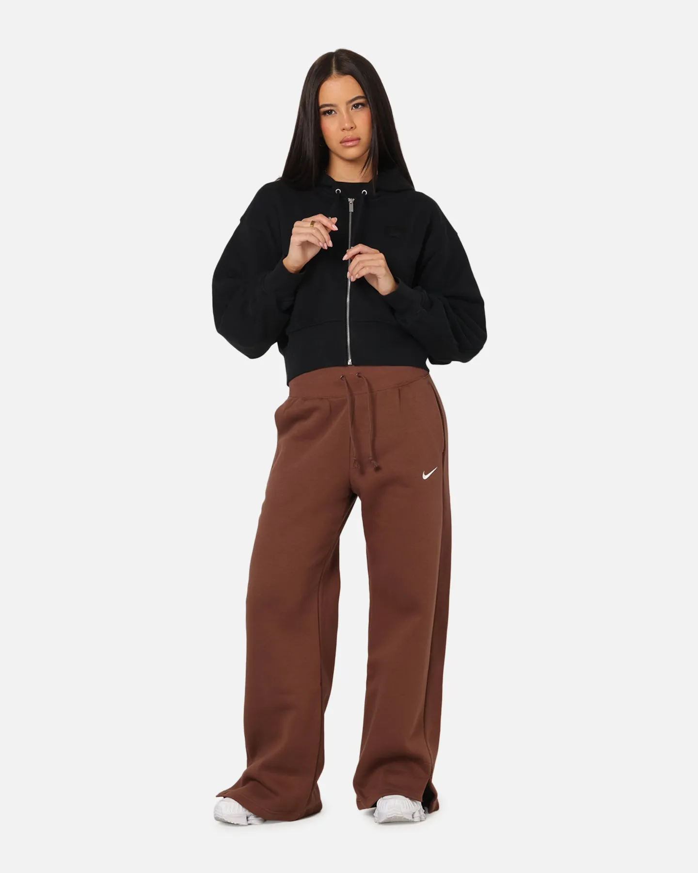 minimalistic Concert wear Jordan Women's Flight Fleece Satin-Lined Hoodie Black/Dark Smoke