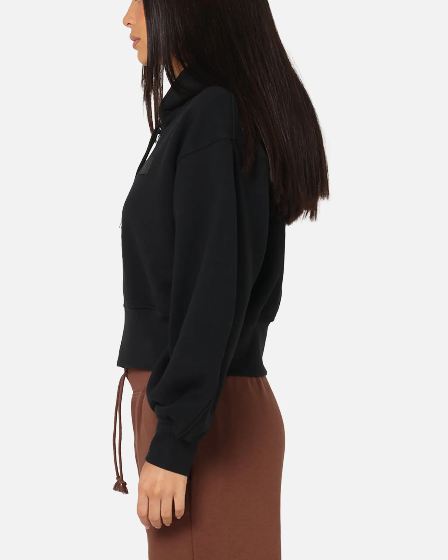 organic materials Drop Shoulder Design Jordan Women's Flight Fleece Satin-Lined Hoodie Black/Dark Smoke