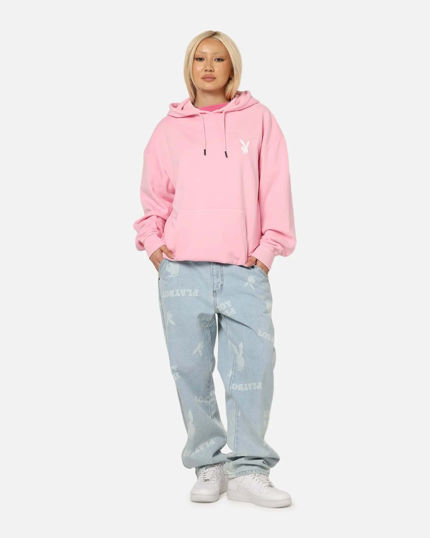 Matted look Playboy Stack Washed Hoodie Washed Pink