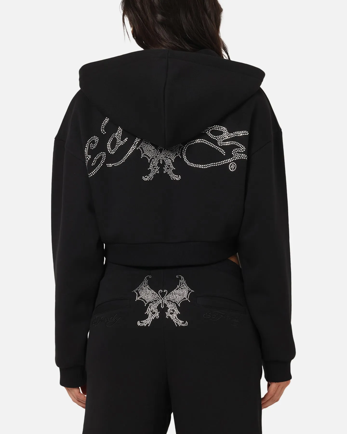 Quick Dry Fabric Designer Touch Ed Hardy Women's Butterfly Effect Hoodie Black