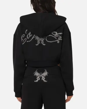 Quick Dry Fabric Designer Touch Ed Hardy Women's Butterfly Effect Hoodie Black