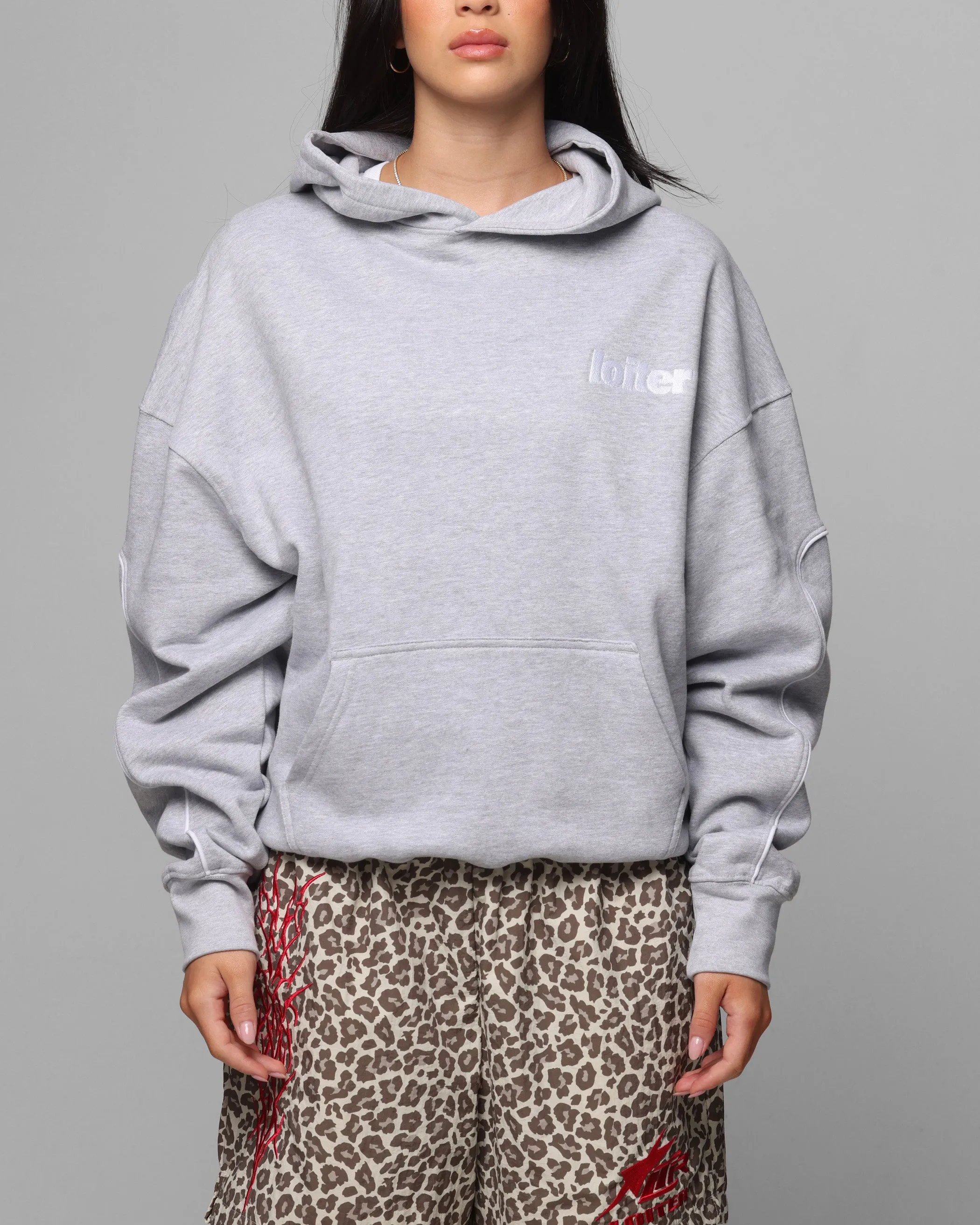 Loiter Pin Line Premium Hoodie Grey Marle Dromedary like