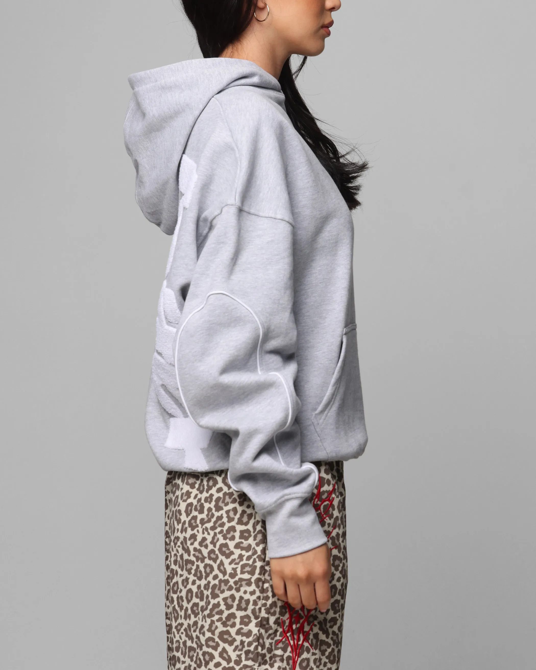 Loiter Pin Line Premium Hoodie Grey Marle fleece material