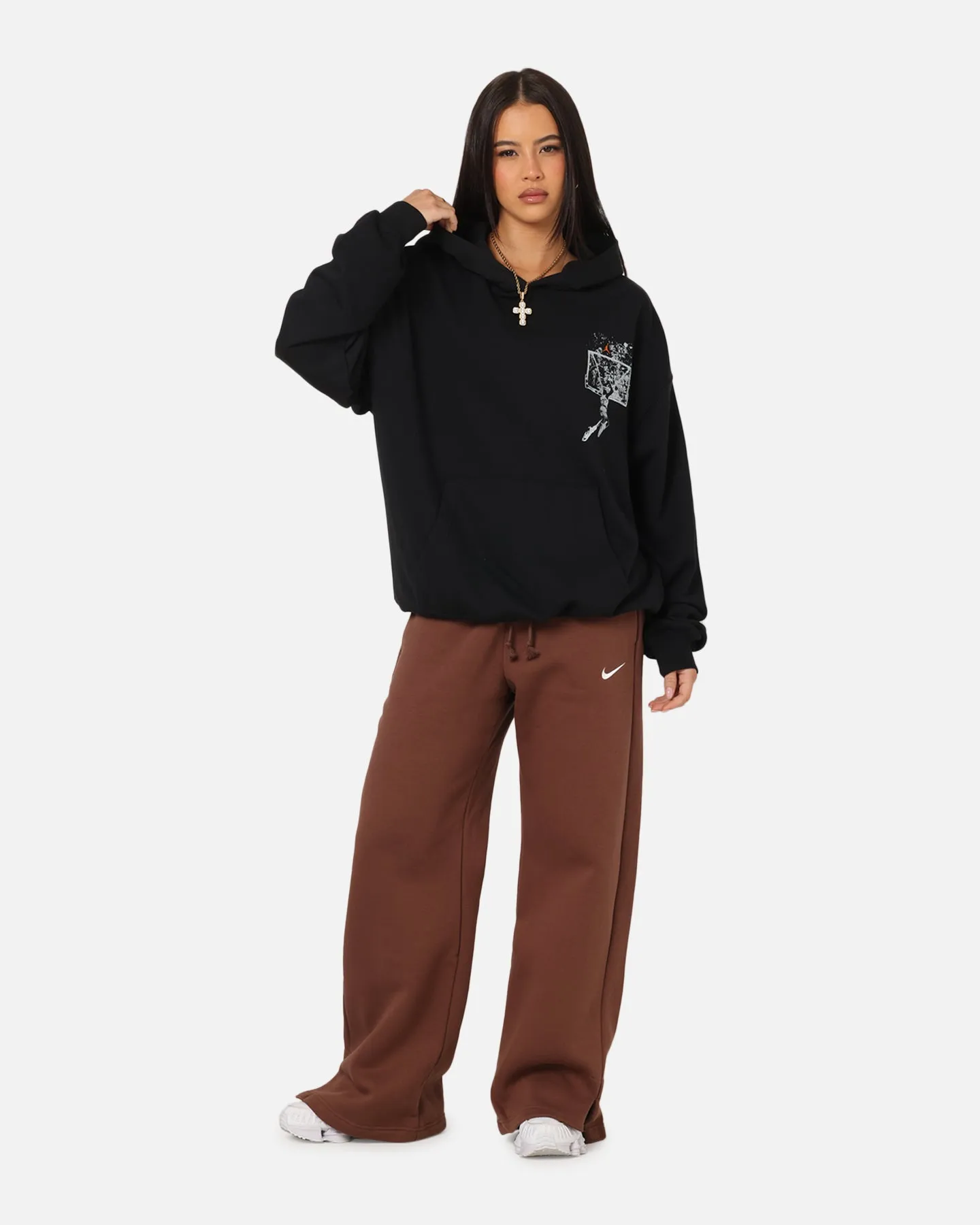 Functional Fashion Jordan Brooklyn Shattered Back Board Oversized Pullover Hoodie Black