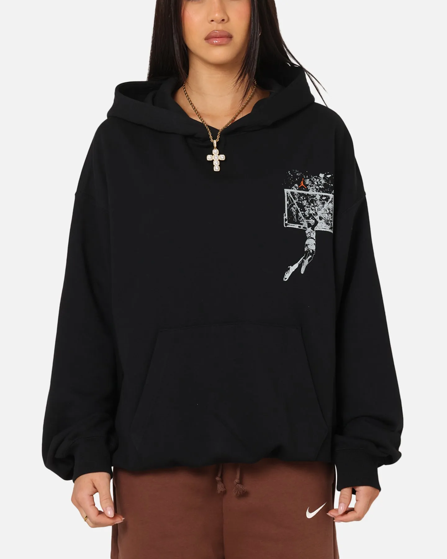 Jordan Brooklyn Shattered Back Board Oversized Pullover Hoodie Black Guinea pig like Golf Apparel