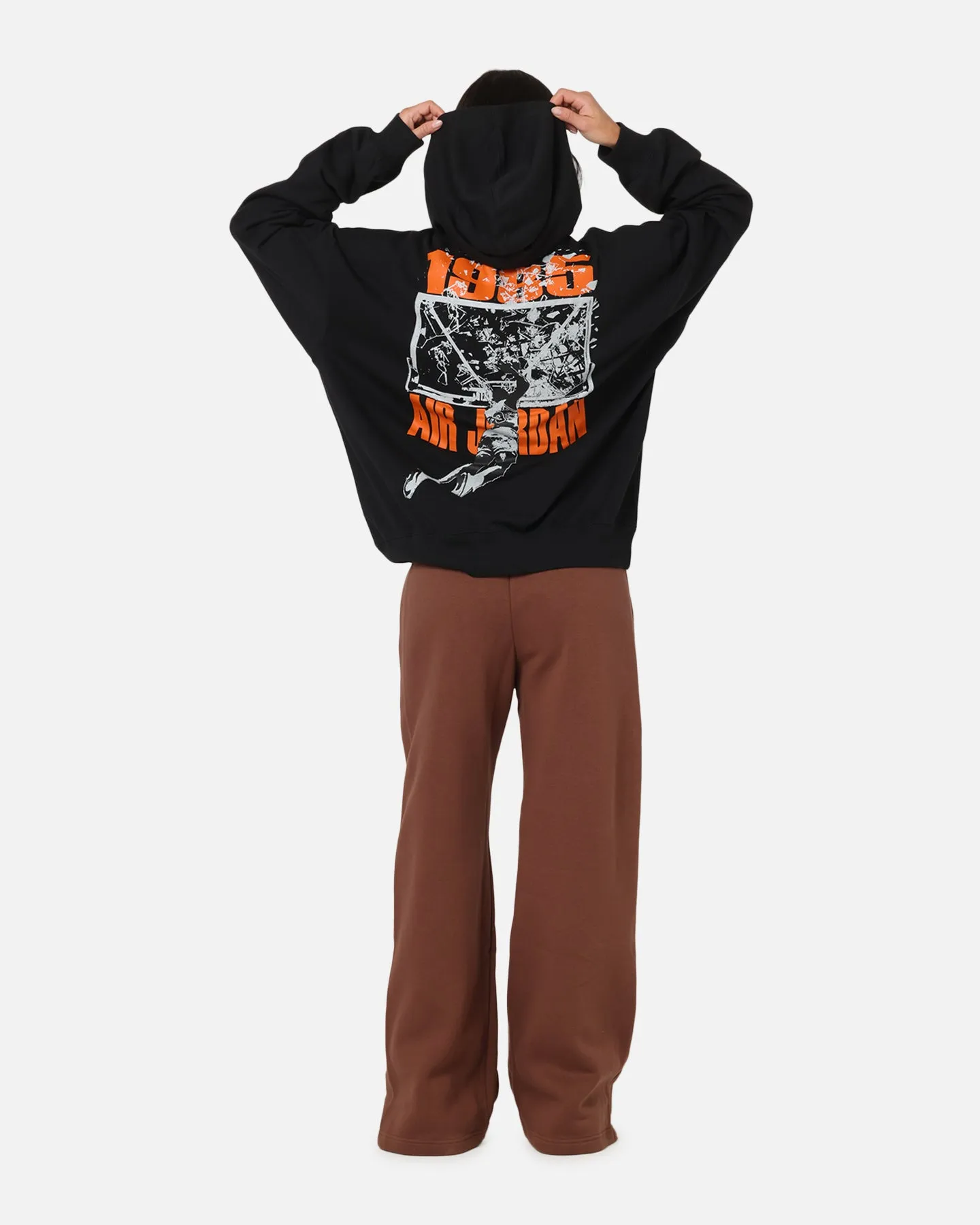 Jordan Brooklyn Shattered Back Board Oversized Pullover Hoodie Black Warm Lining