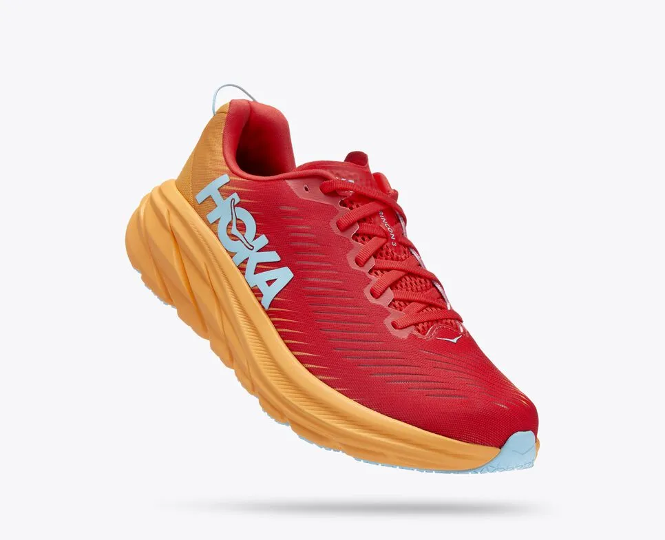 narrow - base - feature shoes bright - colors - visibility shoes Hoka One One M Rincon 3 scarpa da running da uomo 1119395/FAYW fiesta-amber yellow