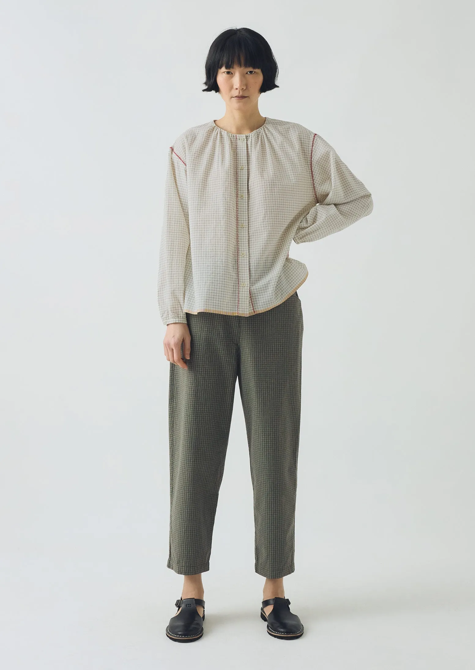 ElasticWaistband Alix Pixel Check Pants | Matcha Green