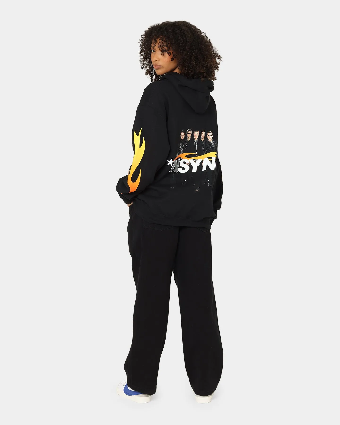 Flatlock stitching NSYNC Flame Photo Hoodie Black