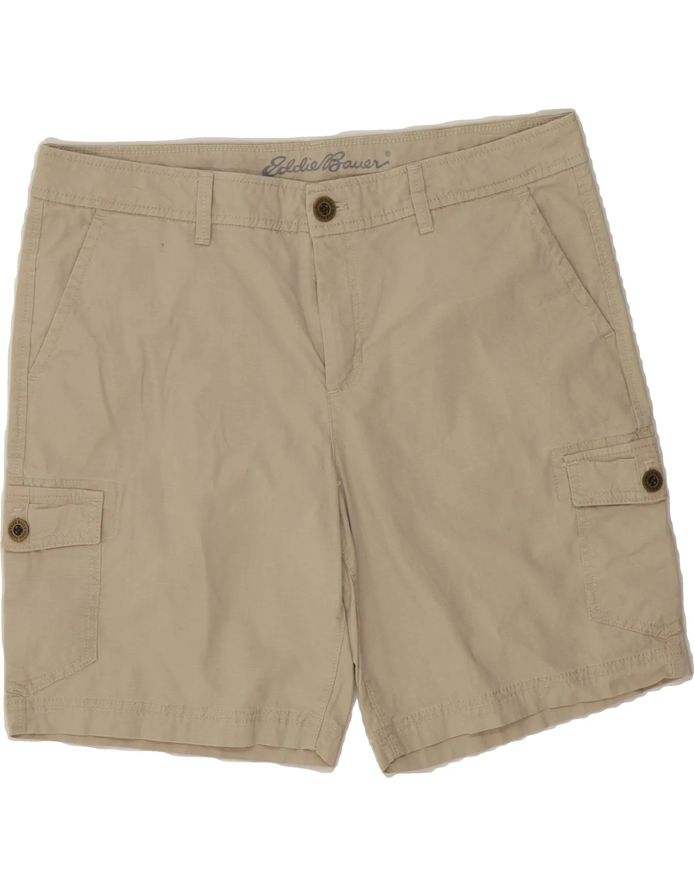 Double Layered Hem EDDIE BAUER Womens Cargo Shorts US 12 Large W36 Beige Check Cotton