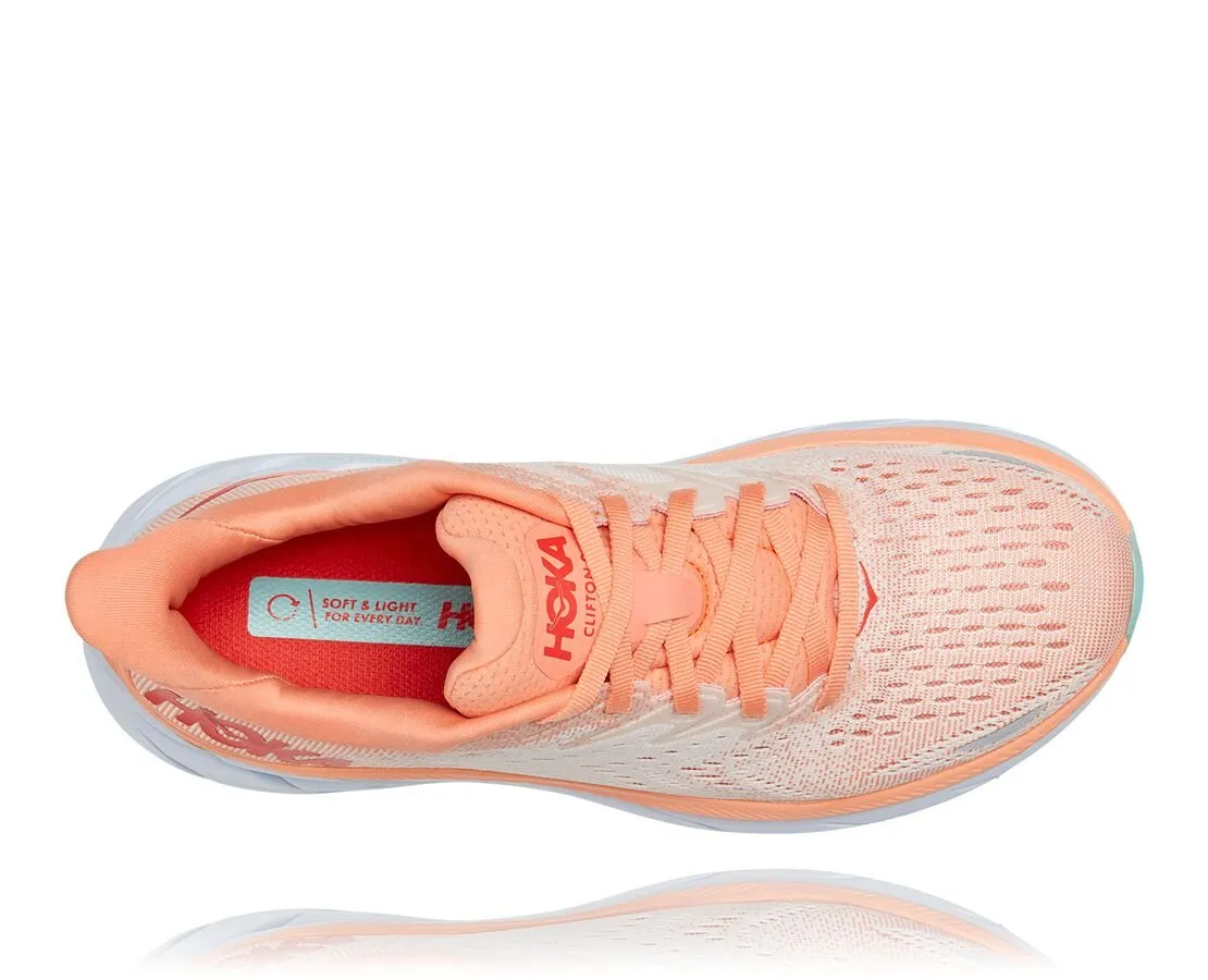 Hoka One One scarpa da corsa da donna Clifton 8 1119394/CSPY cantaloupe/silver peony seamless upper shoes Dynamic Shoes