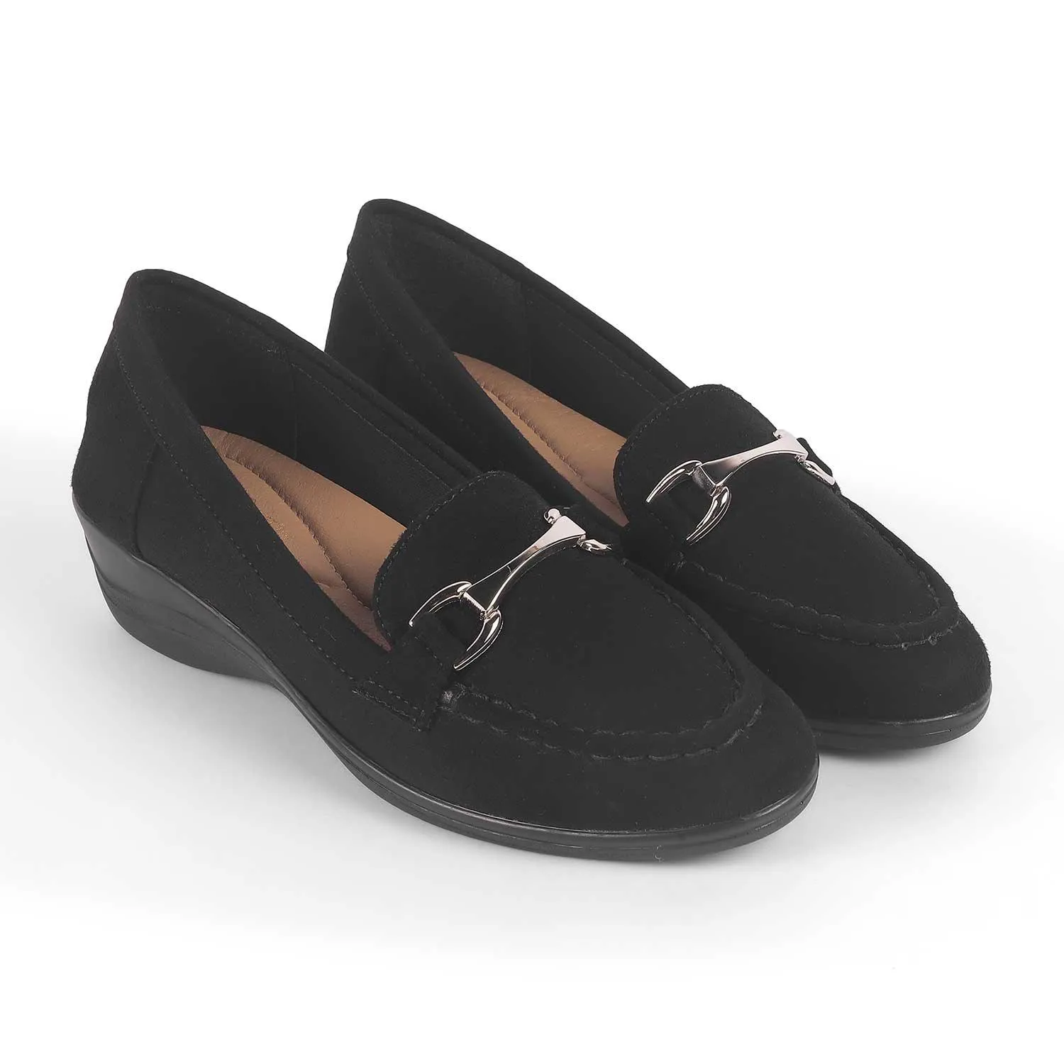 Tresmode Lucia Black Women's Casual Wedge Loafers Bright Pace Side Gusset