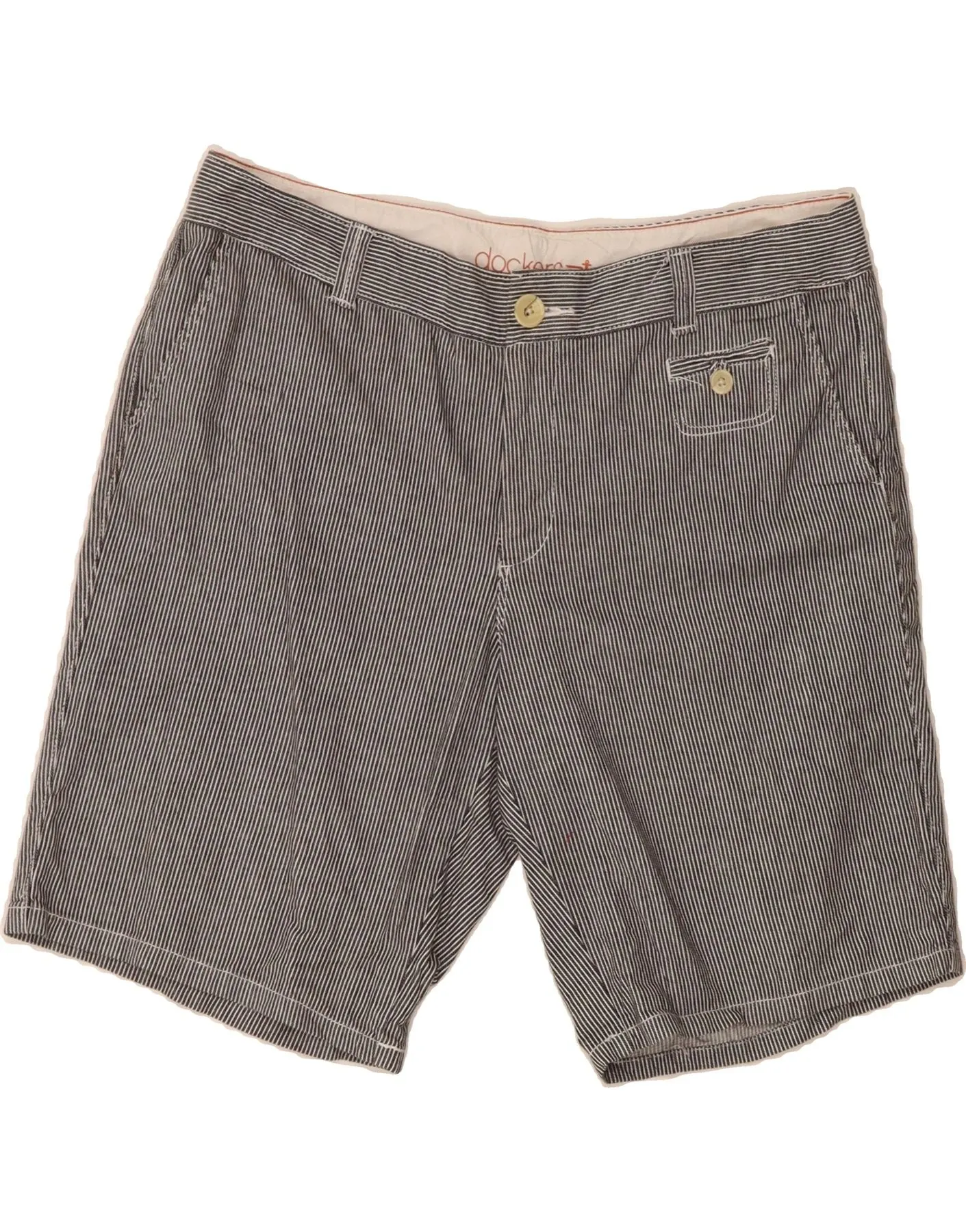 DOCKERS Womens Chino Shorts US 14 XL W36  Black Pinstripe Cotton Casual Elegance ReflectiveAccents