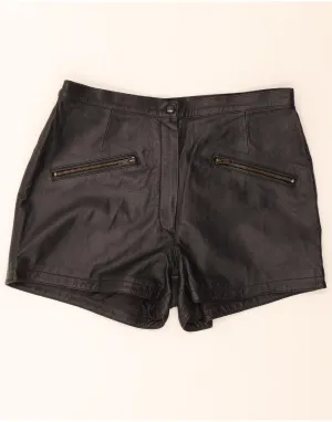VINTAGE Womens Leather Shorts IT 48 XL W34 Black Leather tall sizing Fitted Design