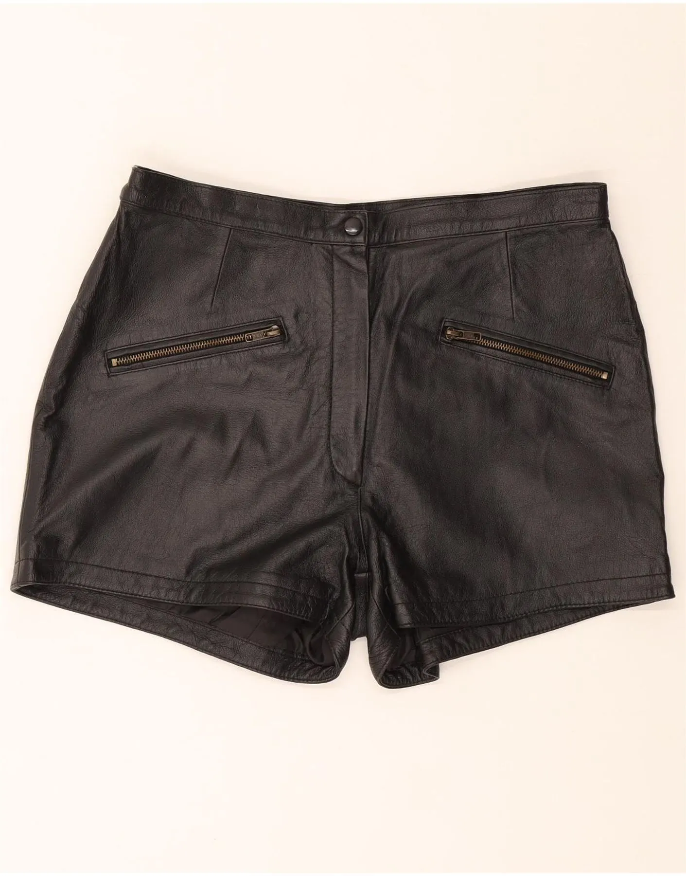 VINTAGE Womens Leather Shorts IT 48 XL W34 Black Leather tall sizing Fitted Design