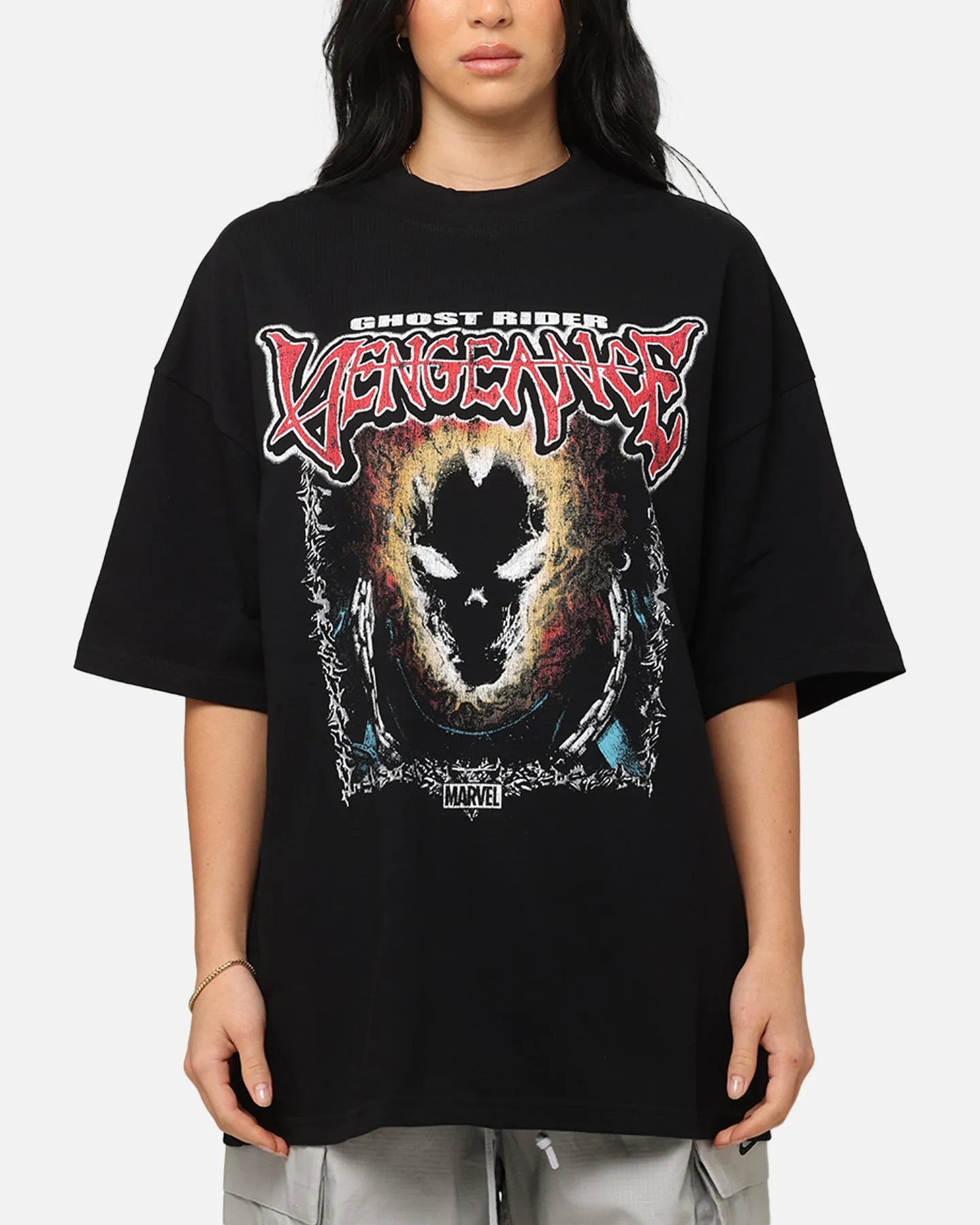 V neck style shopping Loiter Marvel Ghost Rider Mock Neck T-Shirt Black