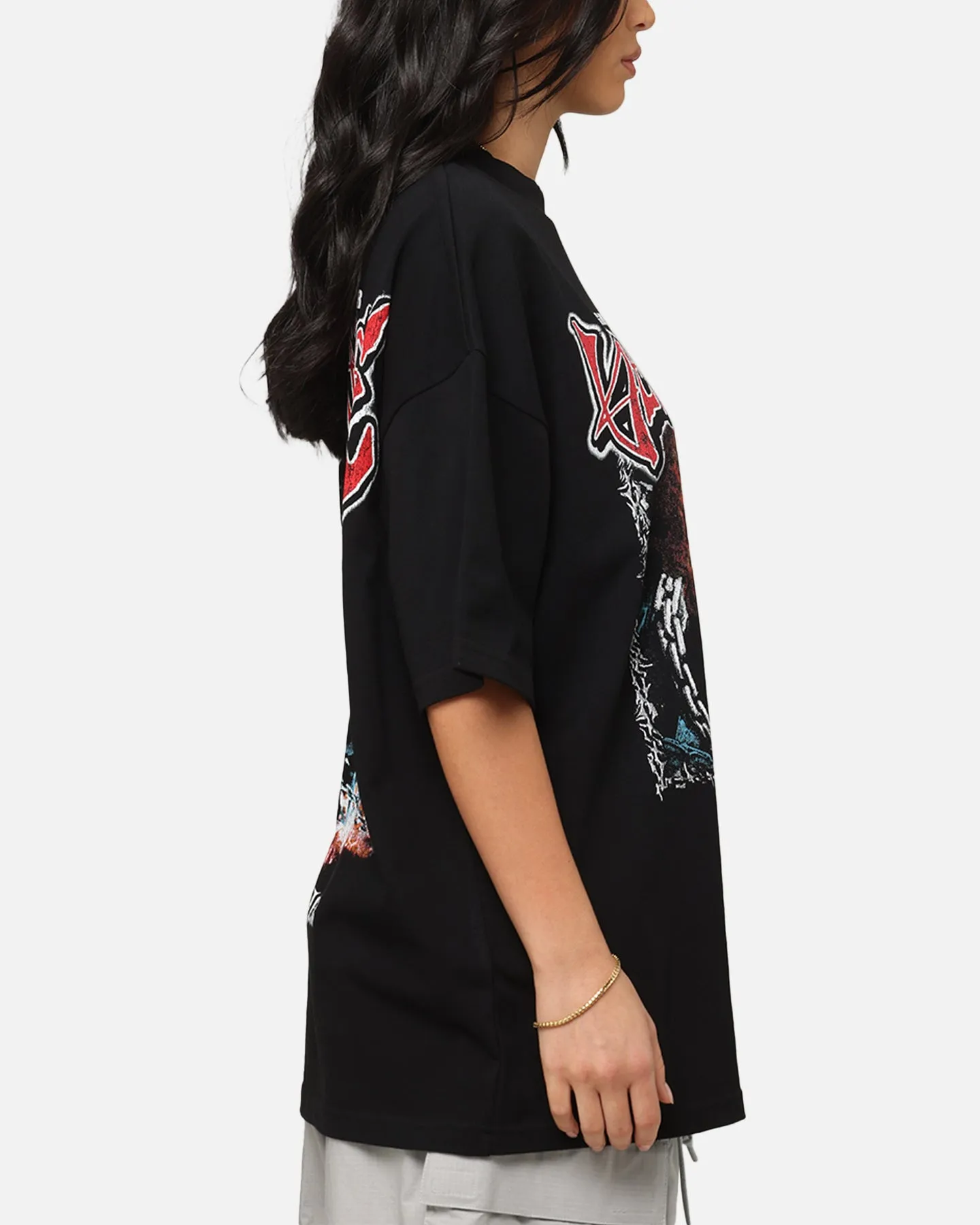Reversible Design Concept Casual Touch Loiter Marvel Ghost Rider Mock Neck T-Shirt Black