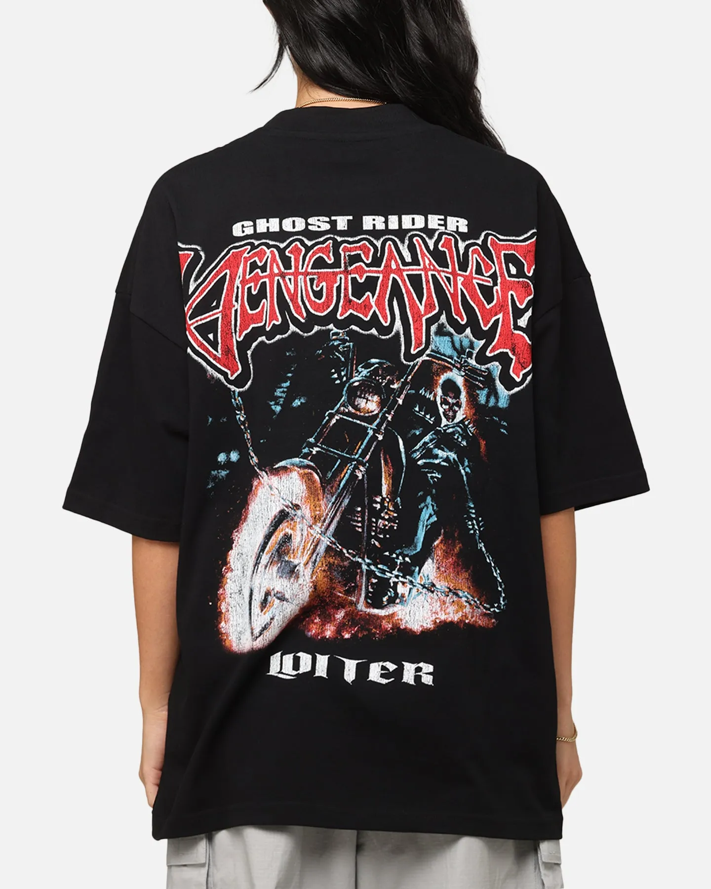 NonRestrictive Cut On-the-Go Fashion Loiter Marvel Ghost Rider Mock Neck T-Shirt Black