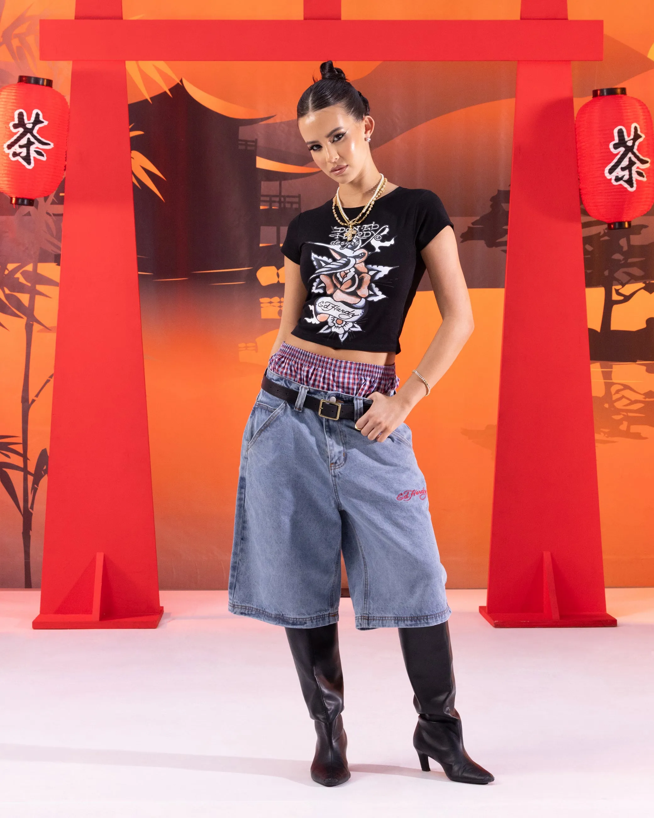 Ed Hardy Women's Swallow Baby T-Shirt Black Daily Casual vacation wear