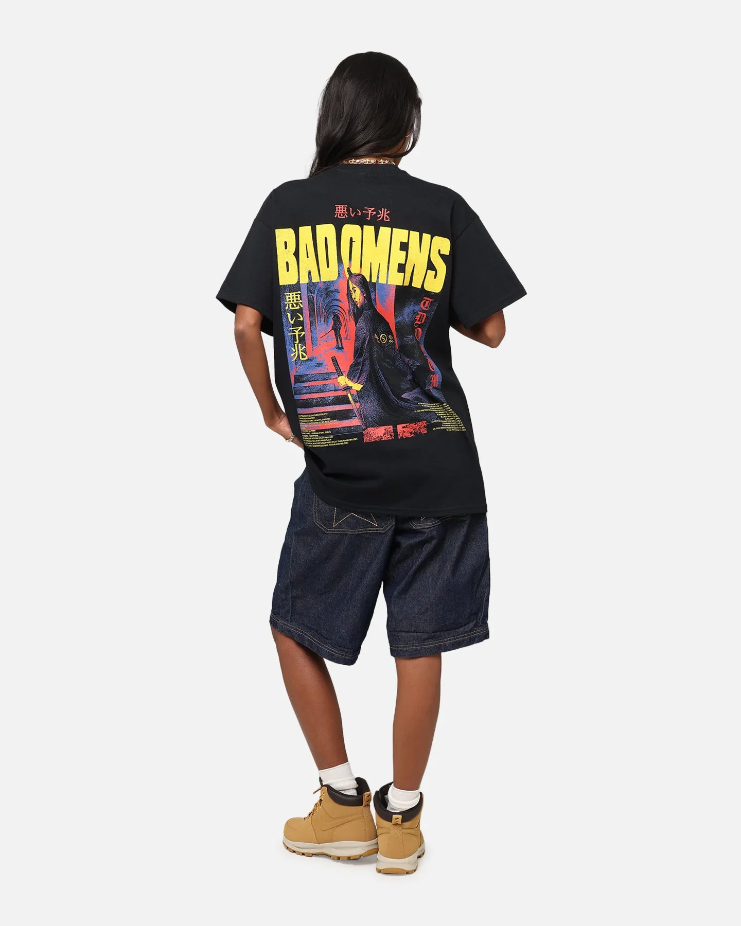 Flexible Weave Wrinkle Resistant Material Bad Omens Samurai Girl T-Shirt Black