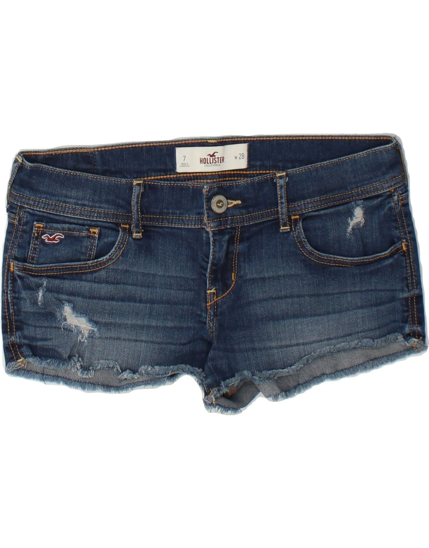 Unisex style Breathable Stretch HOLLISTER Womens Distressed Denim Shorts  W28 Medium Blue Cotton