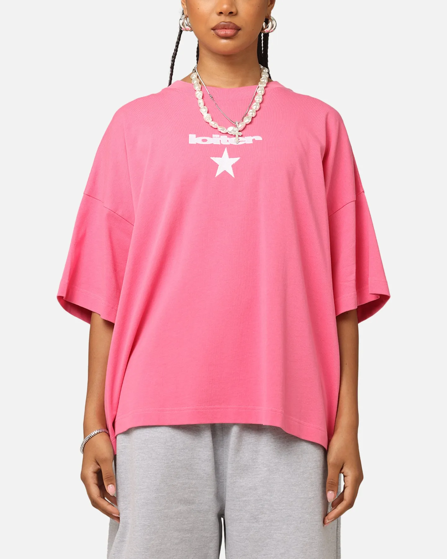 Drop Shoulder Cut Loiter Premium Essentials Boxy T-Shirt Pink