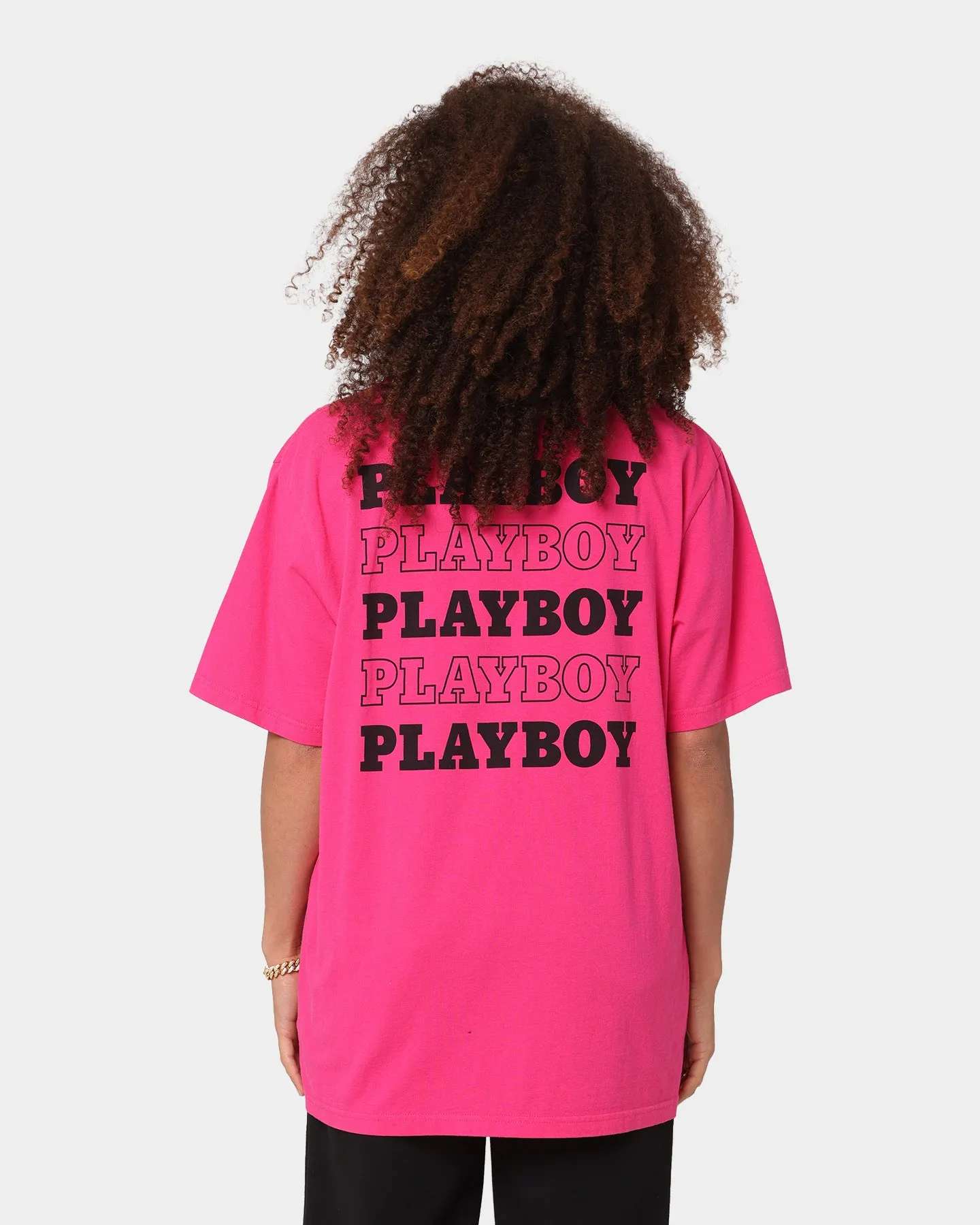 Midweight Knit short sleeved Playboy Stack T-Shirt Hot Pink